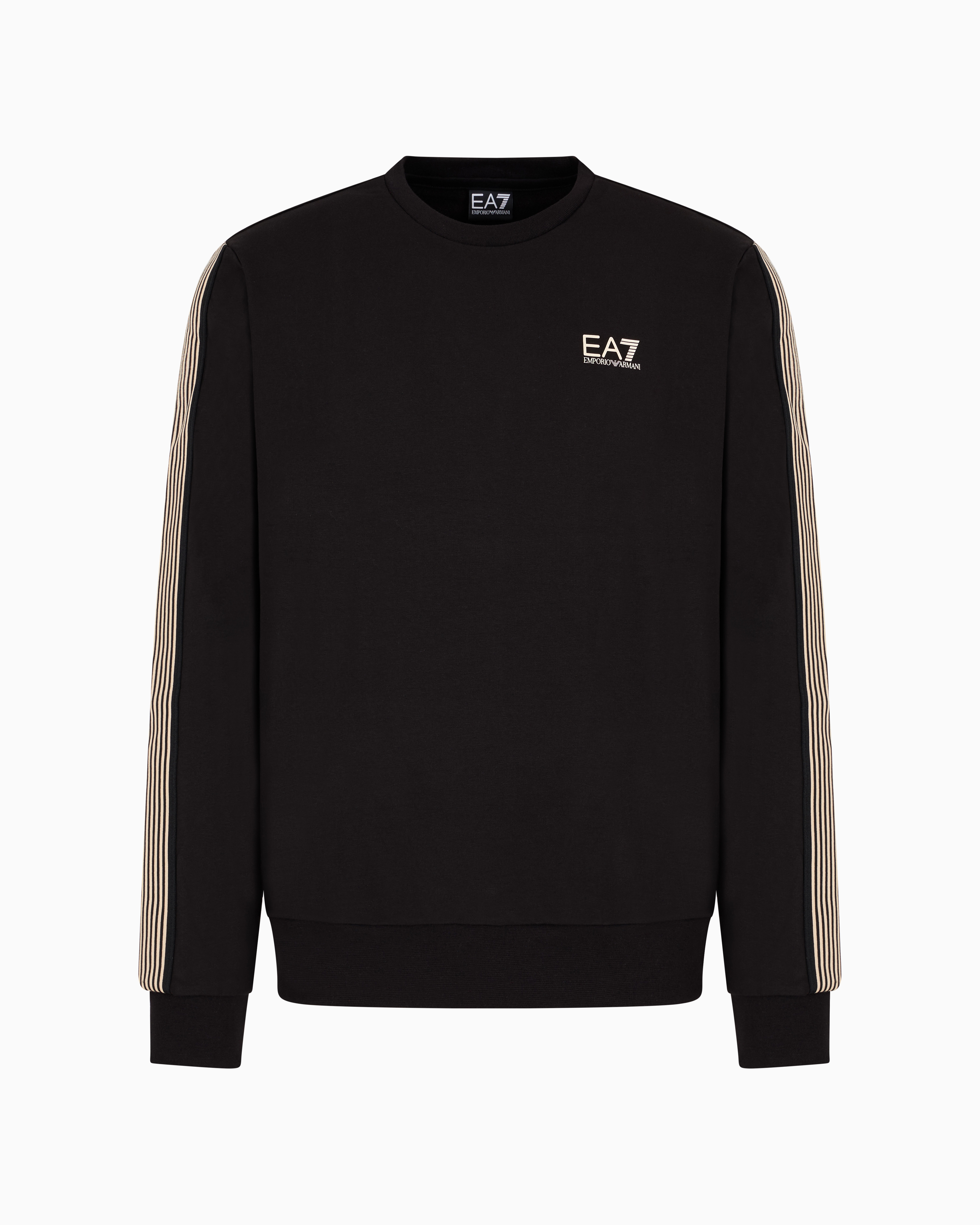 Ea7 Asv 7 Lines Crew-neck Sweatshirt In A Recycled Cotton Blend In Black