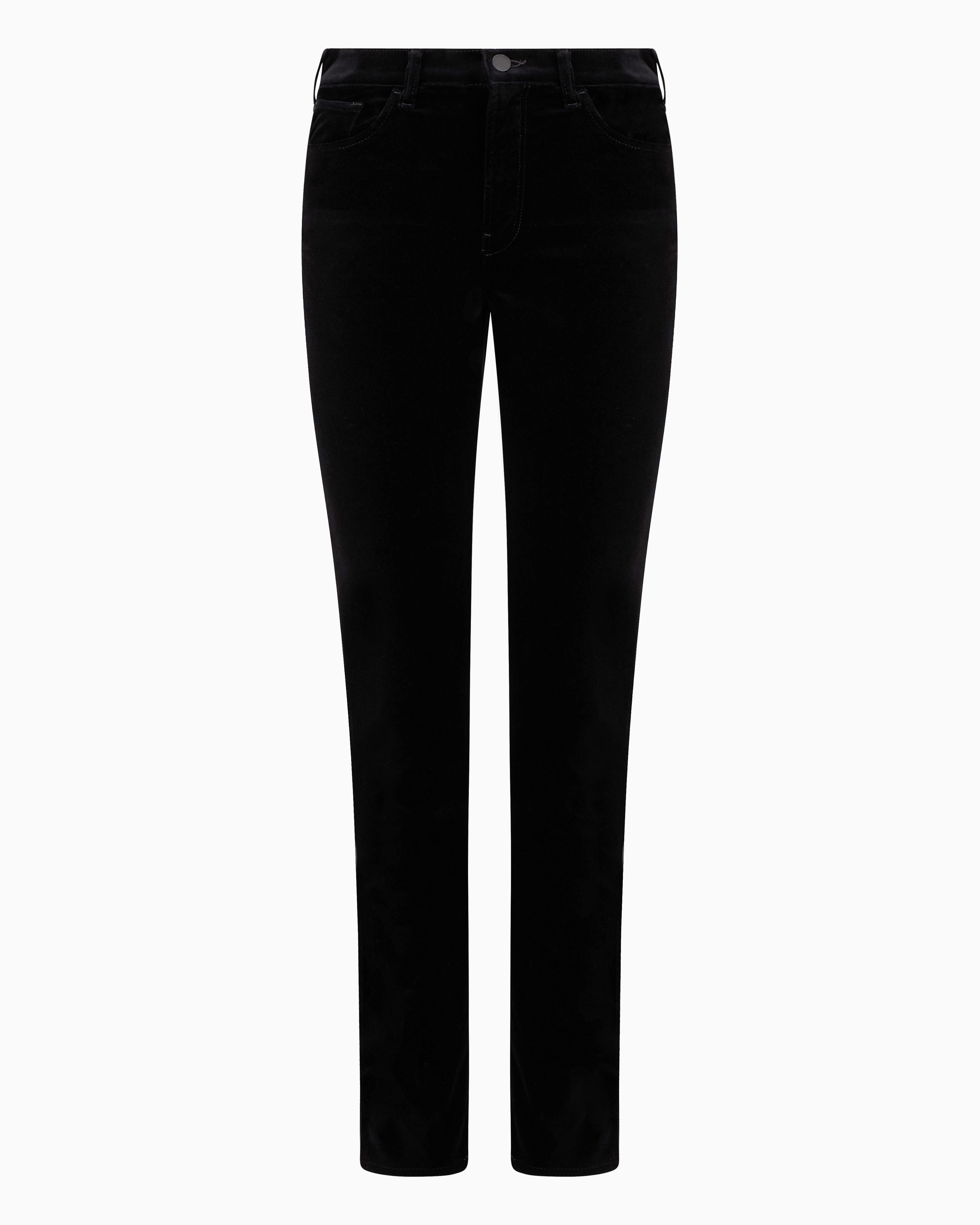 Emporio Armani Official Store Pantalon J20 Taille Haute Et Jambe Super Skinny En Velours Stretch In Black