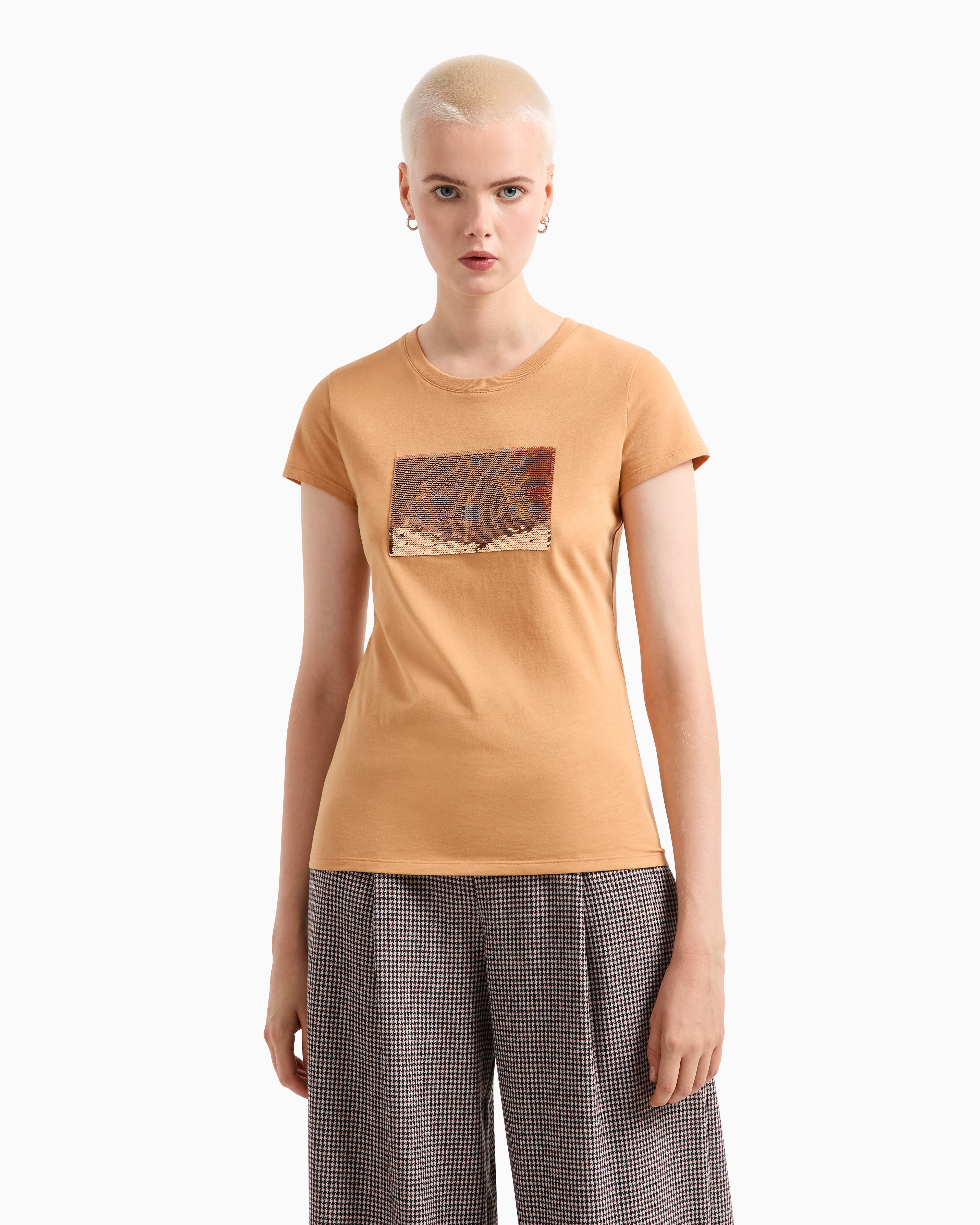 Shop Armani Exchange Slim Fit T-shirt In Stretch Cotton Jersey In Camel