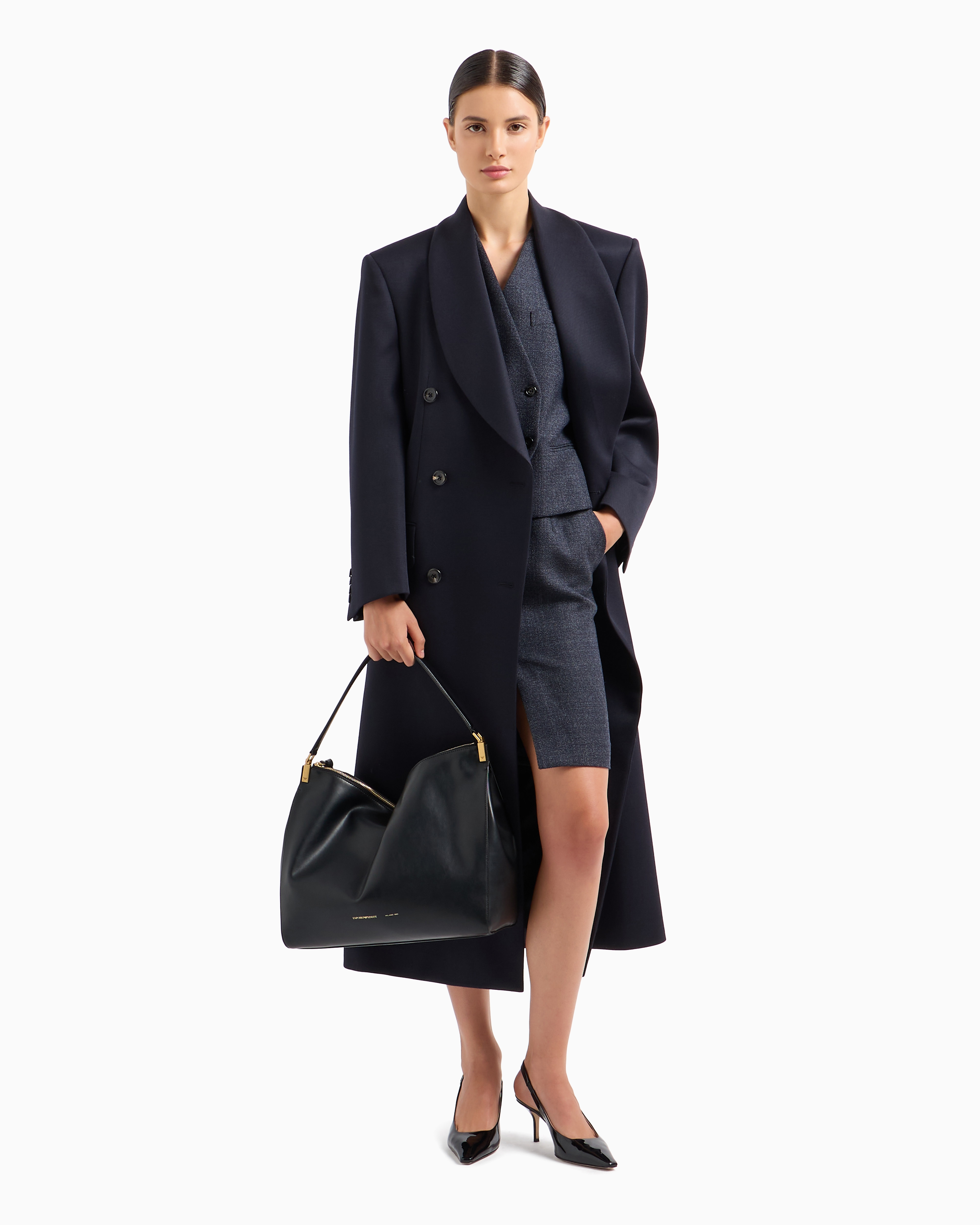Emporio Armani Double-breasted Waistcoat In Compact Mouliné-wool Grisaille In Blue