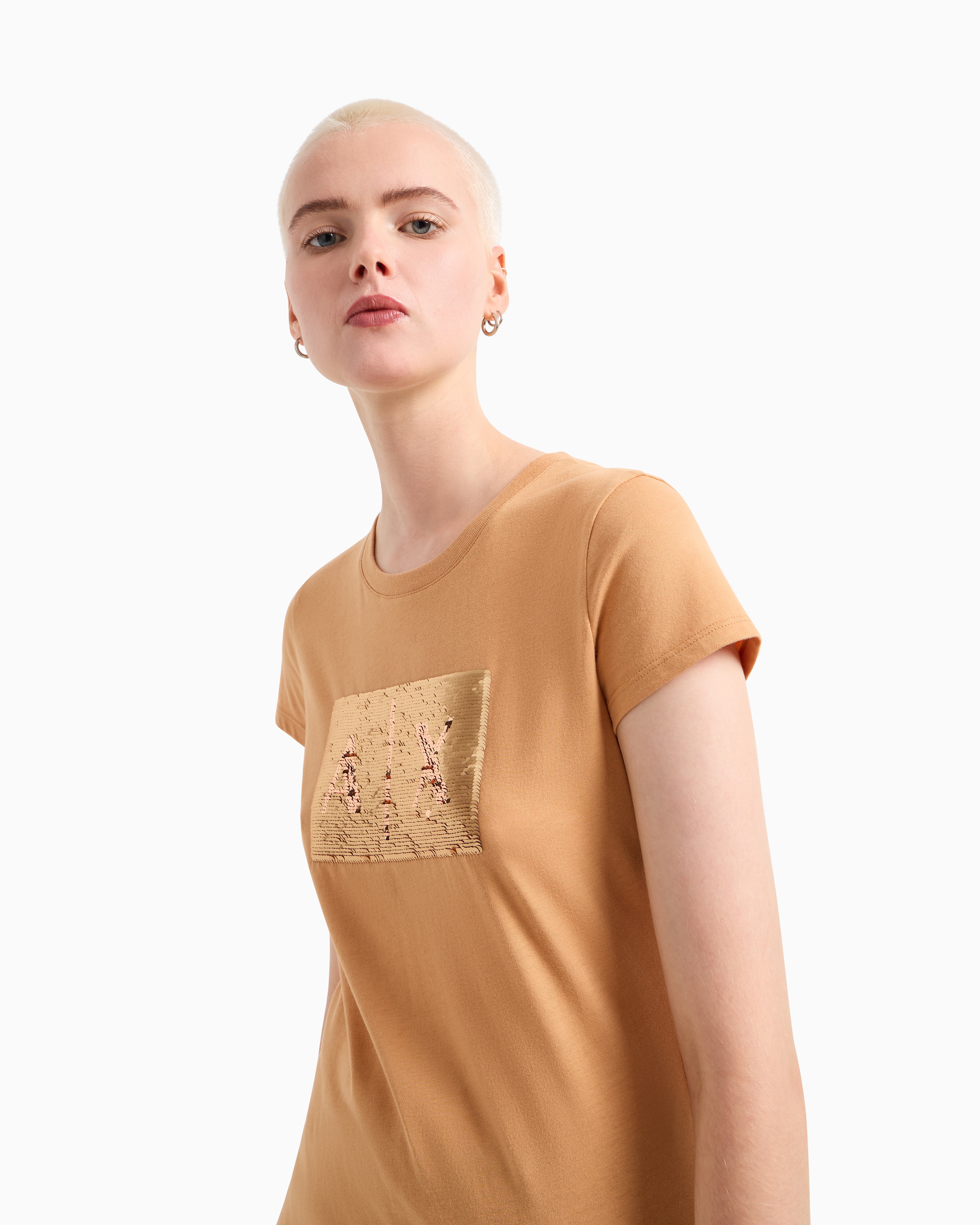 Shop Armani Exchange Slim Fit T-shirt In Stretch Cotton Jersey In Camel