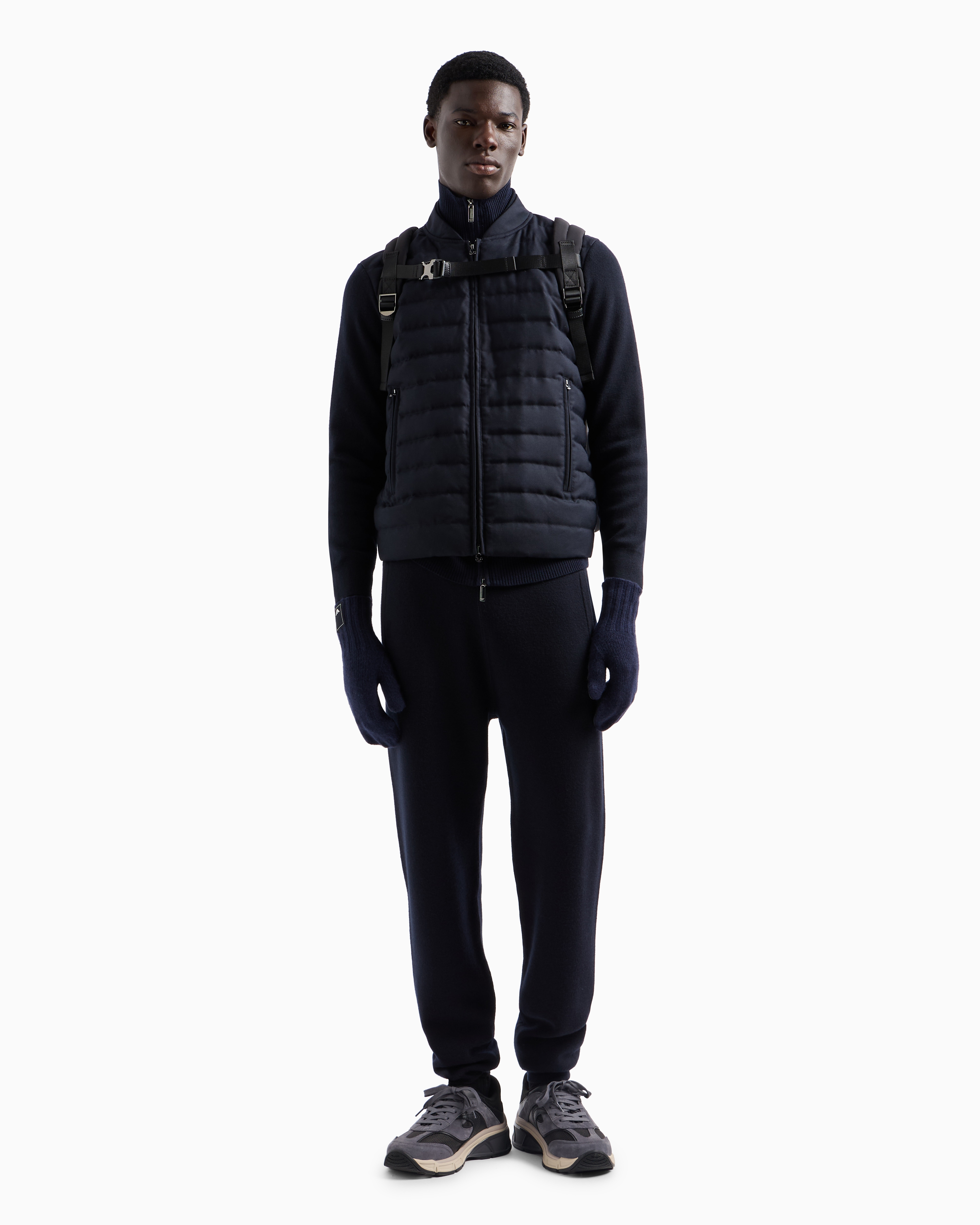 Shop Emporio Armani Travel Essential Knit Blouson With Quilted Insert In Navy Blue