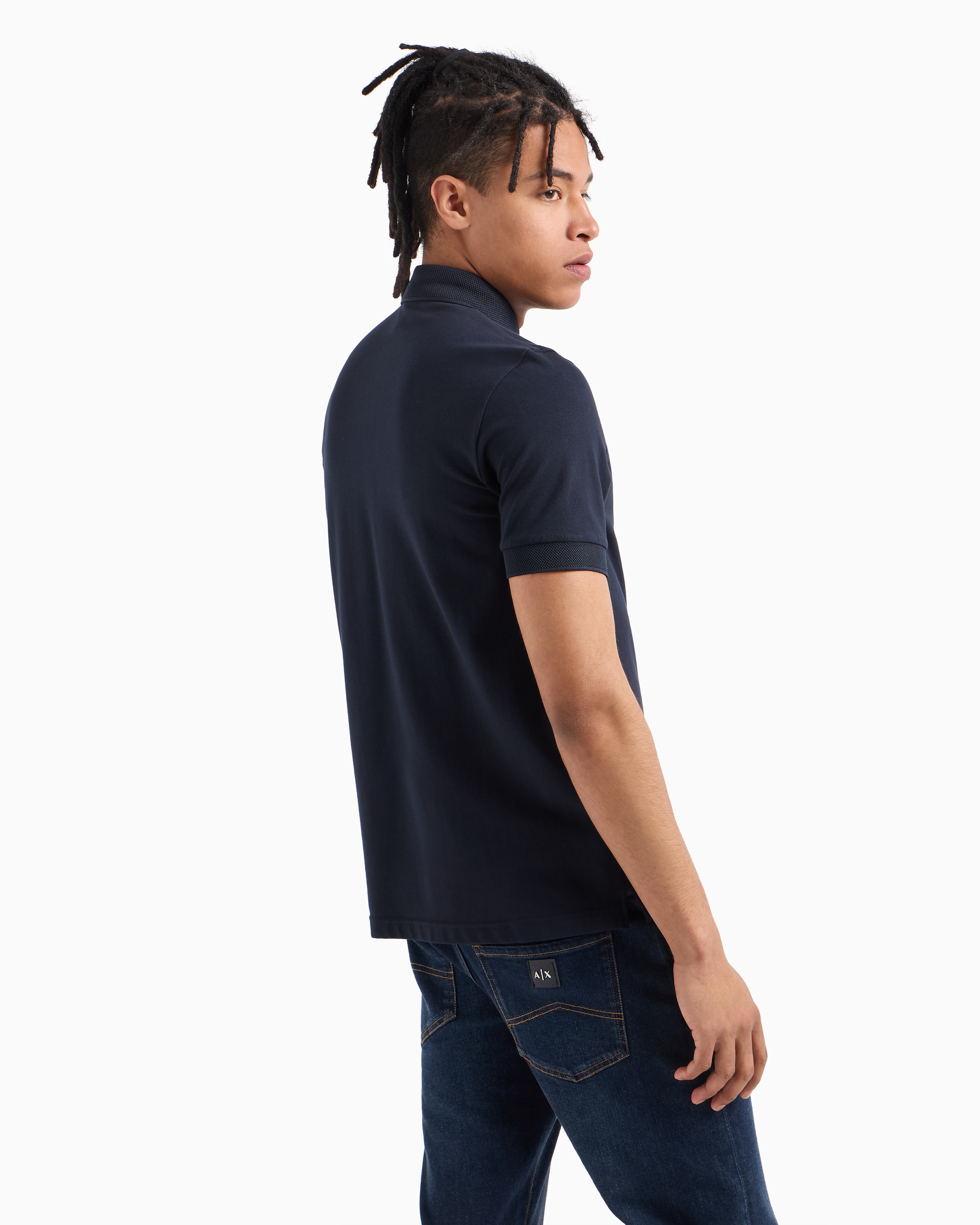 Armani Exchange - Slim fit stretch cotton polo with logo, Man, Navy Blue, Size: XS