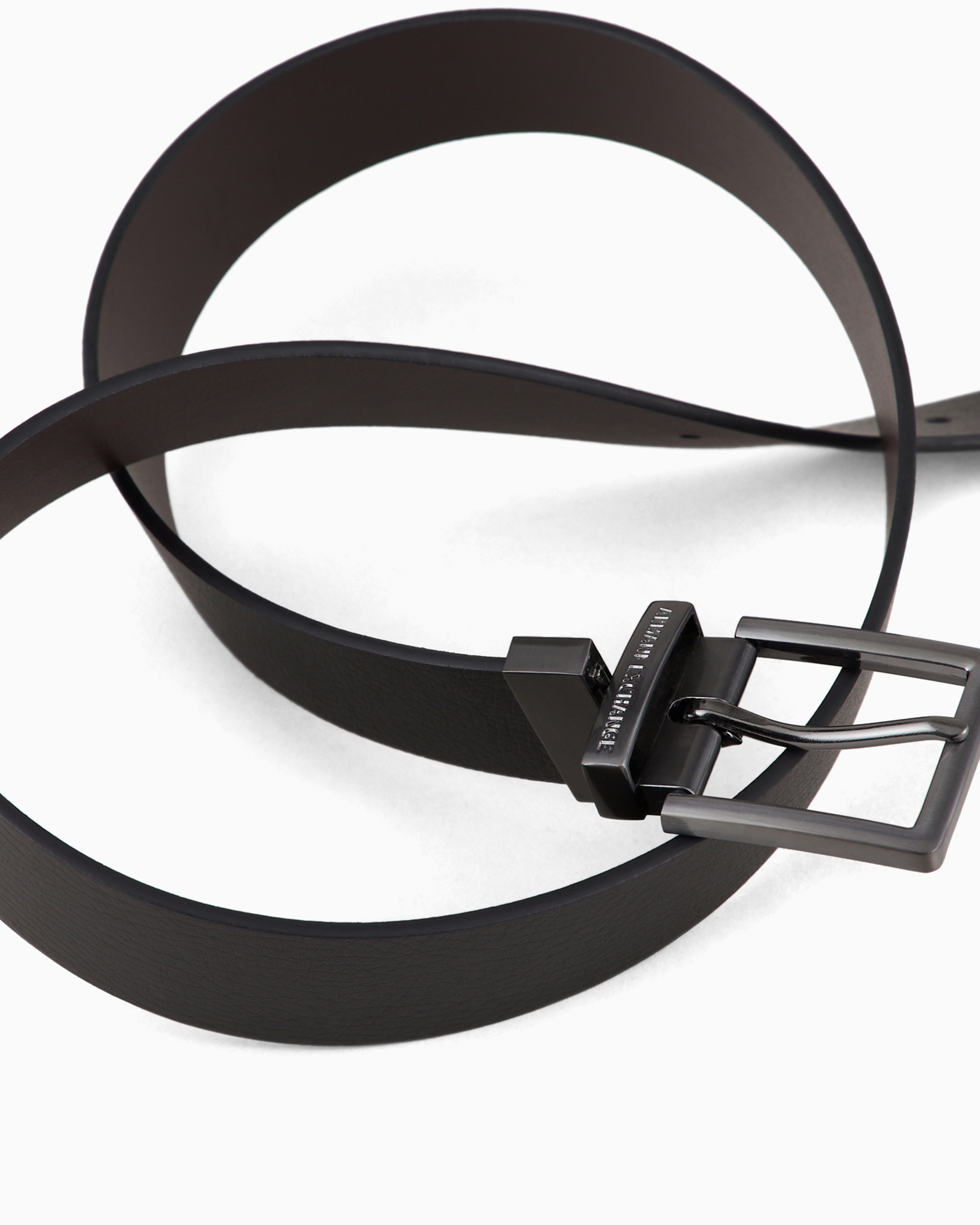 Armani Exchange - Leather belt with rectangular buckle, Man, Black, Size: