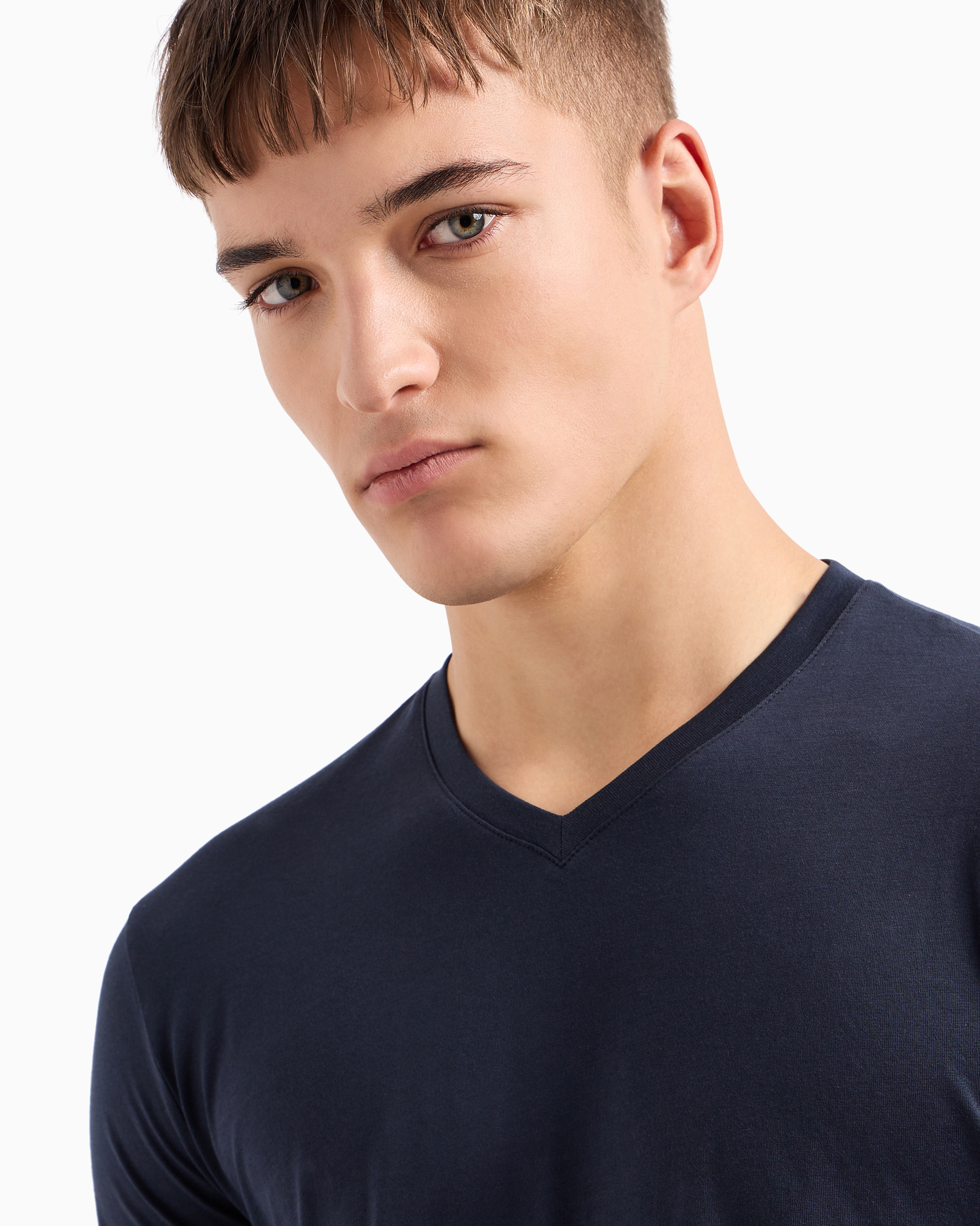 Armani Exchange - Pima Cotton Long Sleeve V-Neck T-Shirt, Man, Navy Blue, Size: XL