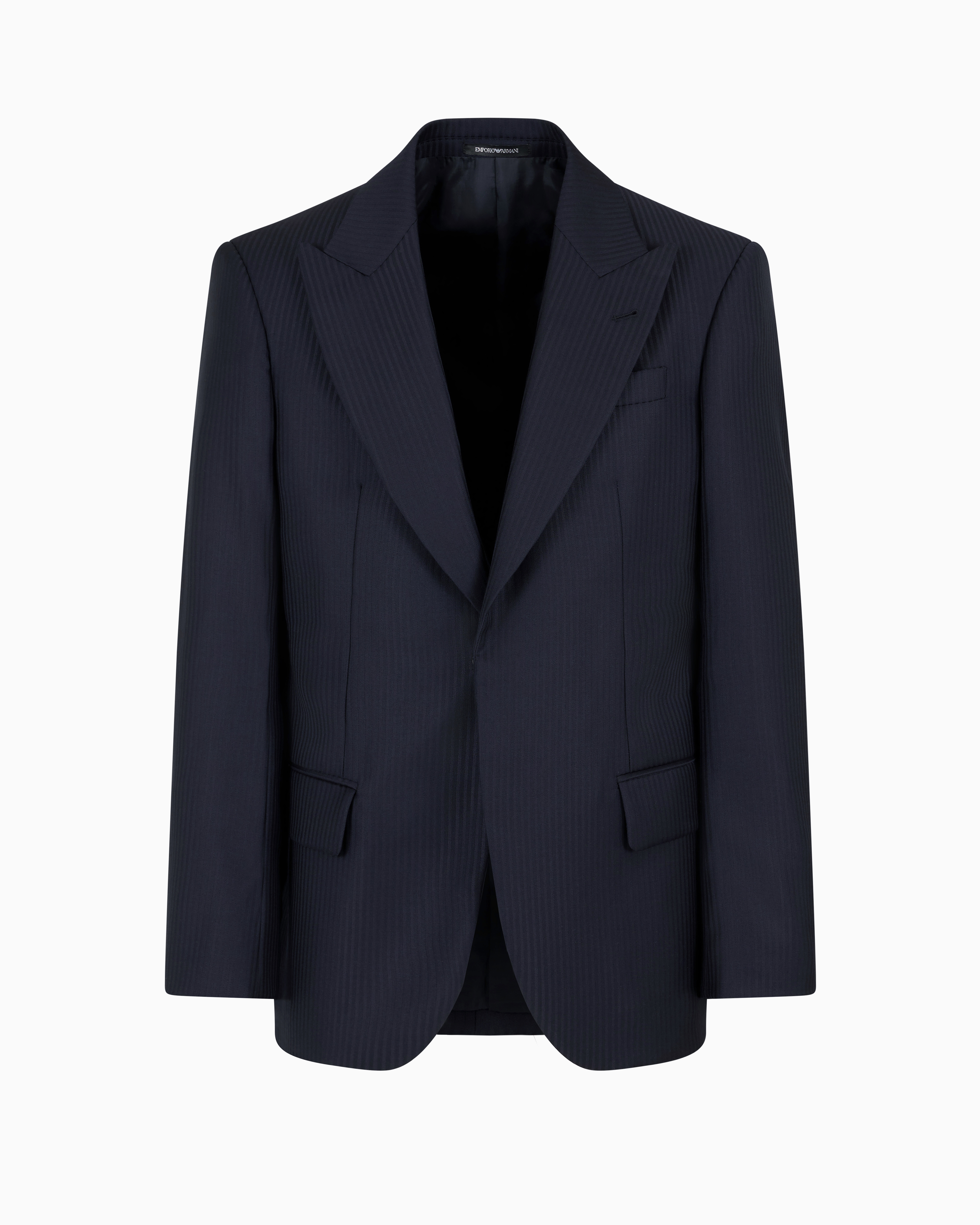 Emporio Armani Official Store Wool Satin Blazer With Alternating Stripes And Peak Lapels In Navy Blue