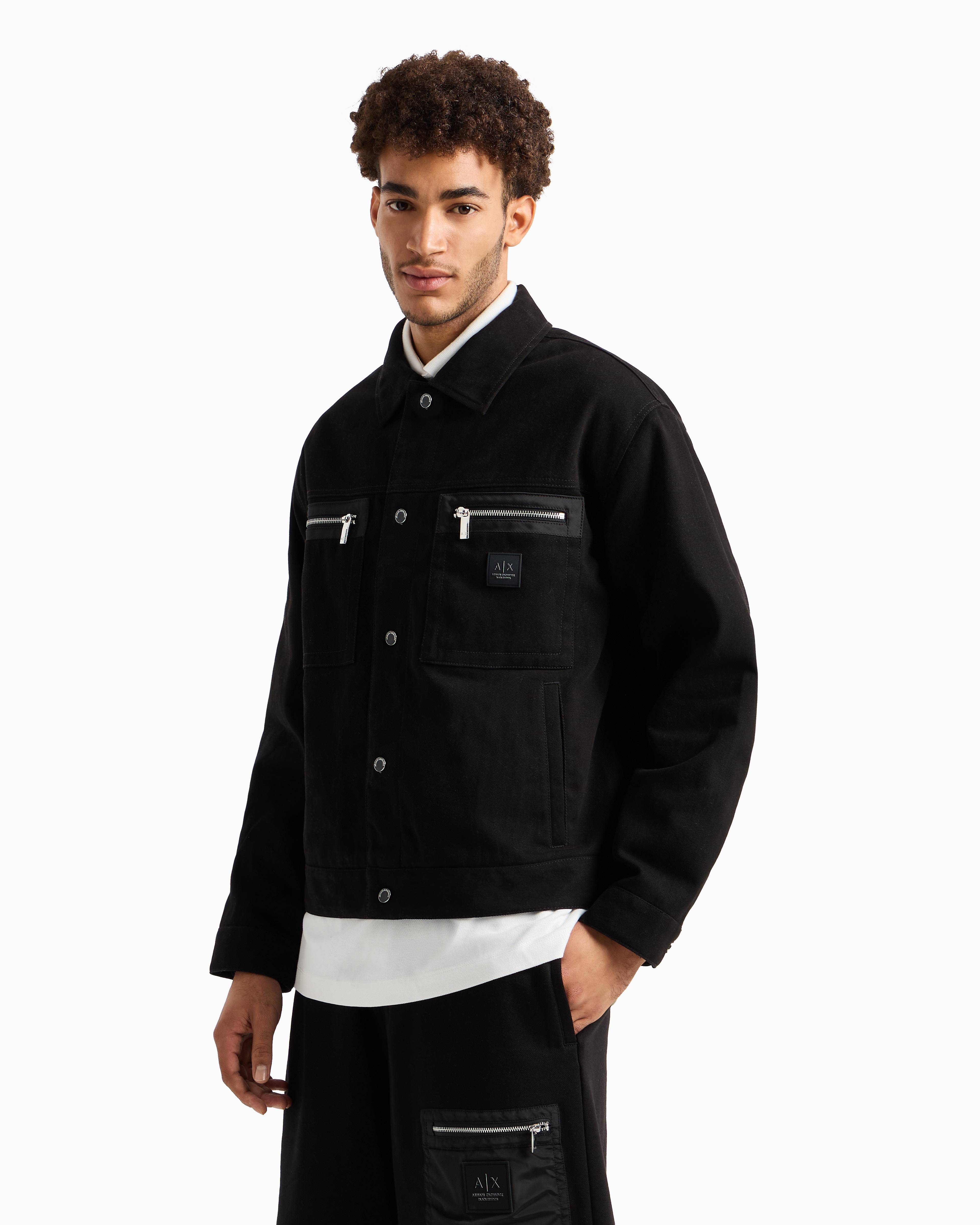 ARMANI EXCHANGE BOXY FIT COTTON JACKET WITH POCKETS 