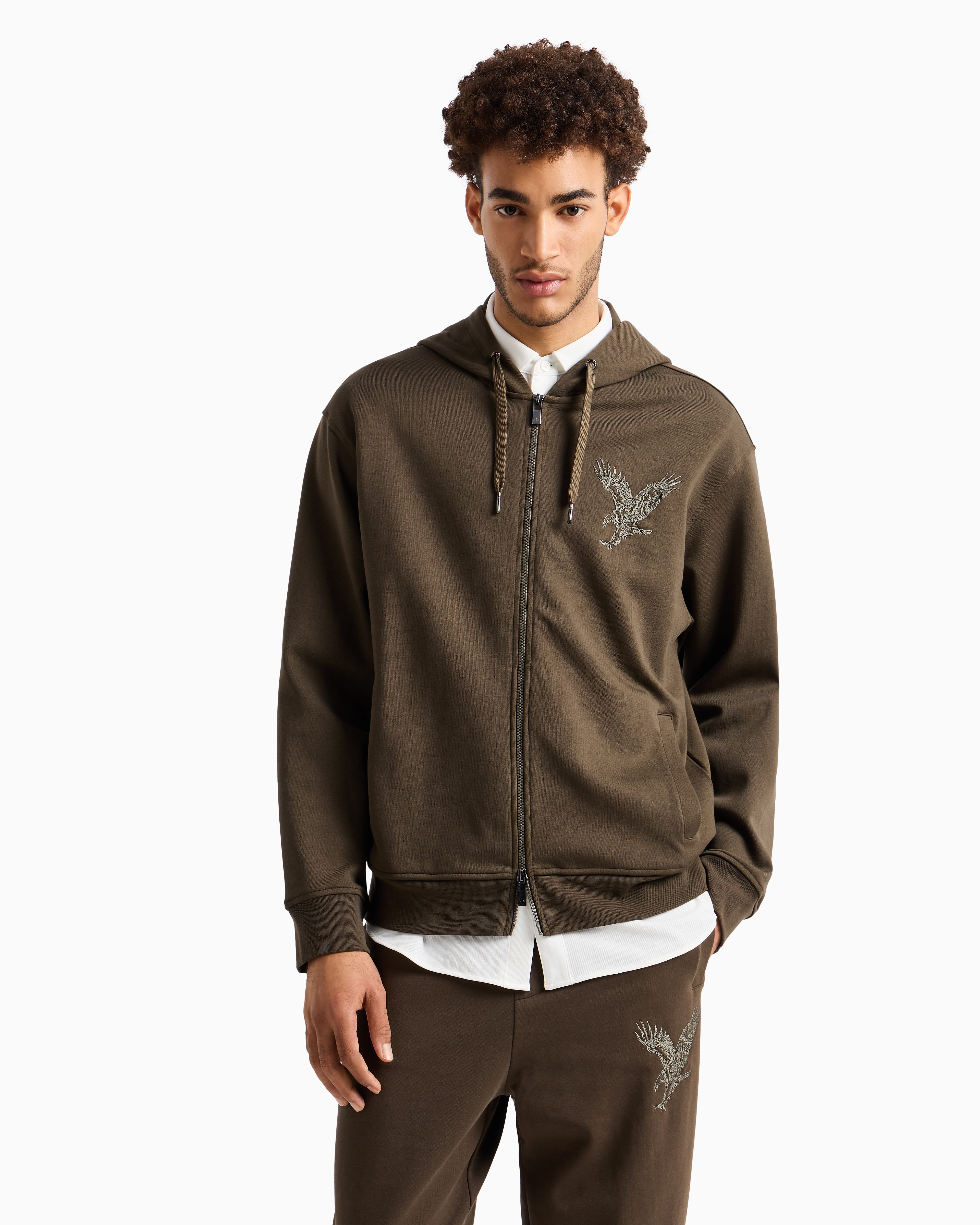 ASV Organic Cotton Embroidered Eagle Zip-Up Hoodie | Armani Exchange