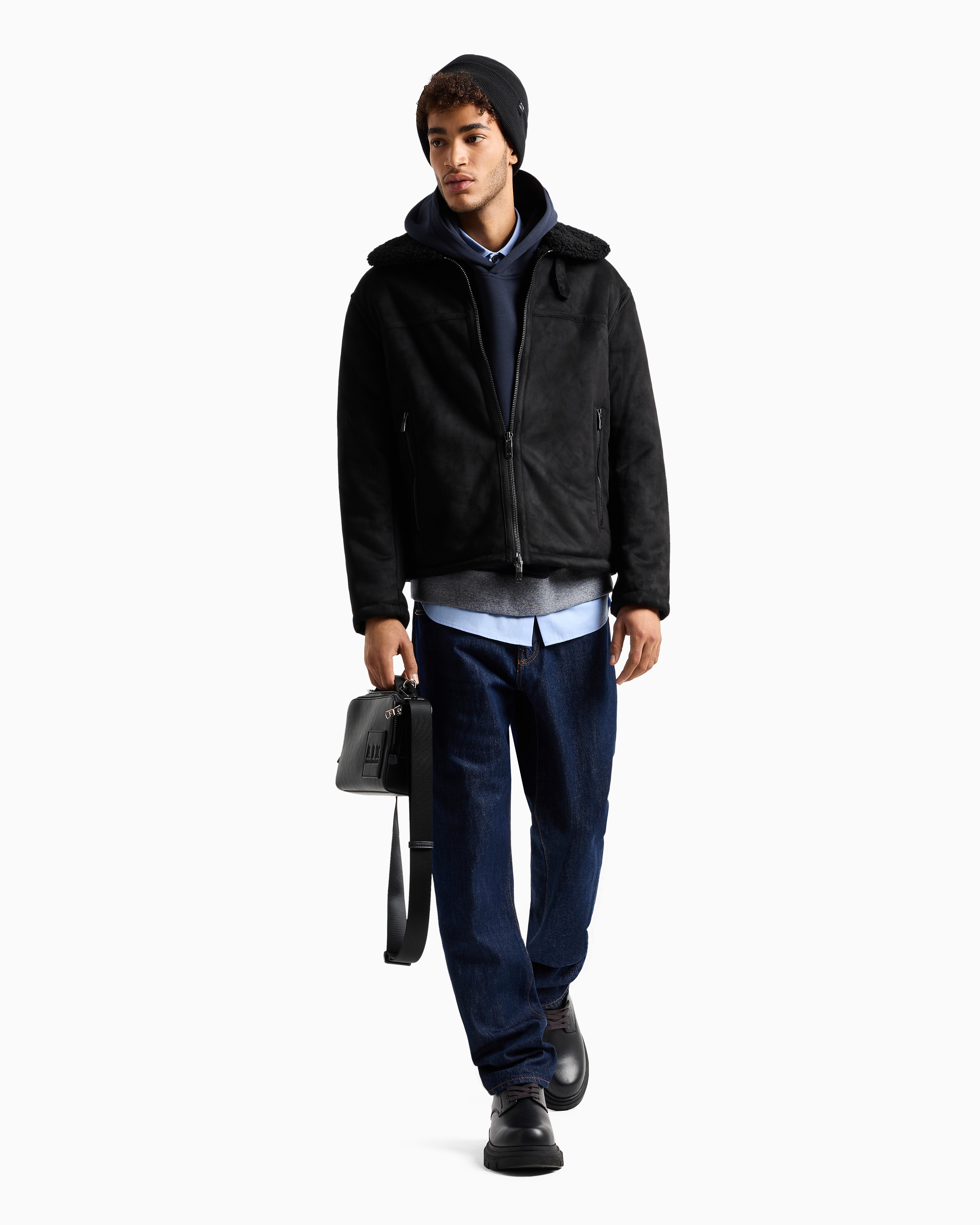 Shop Armani Exchange Coated Fabric Jacket With Soft Interior A Line In Black