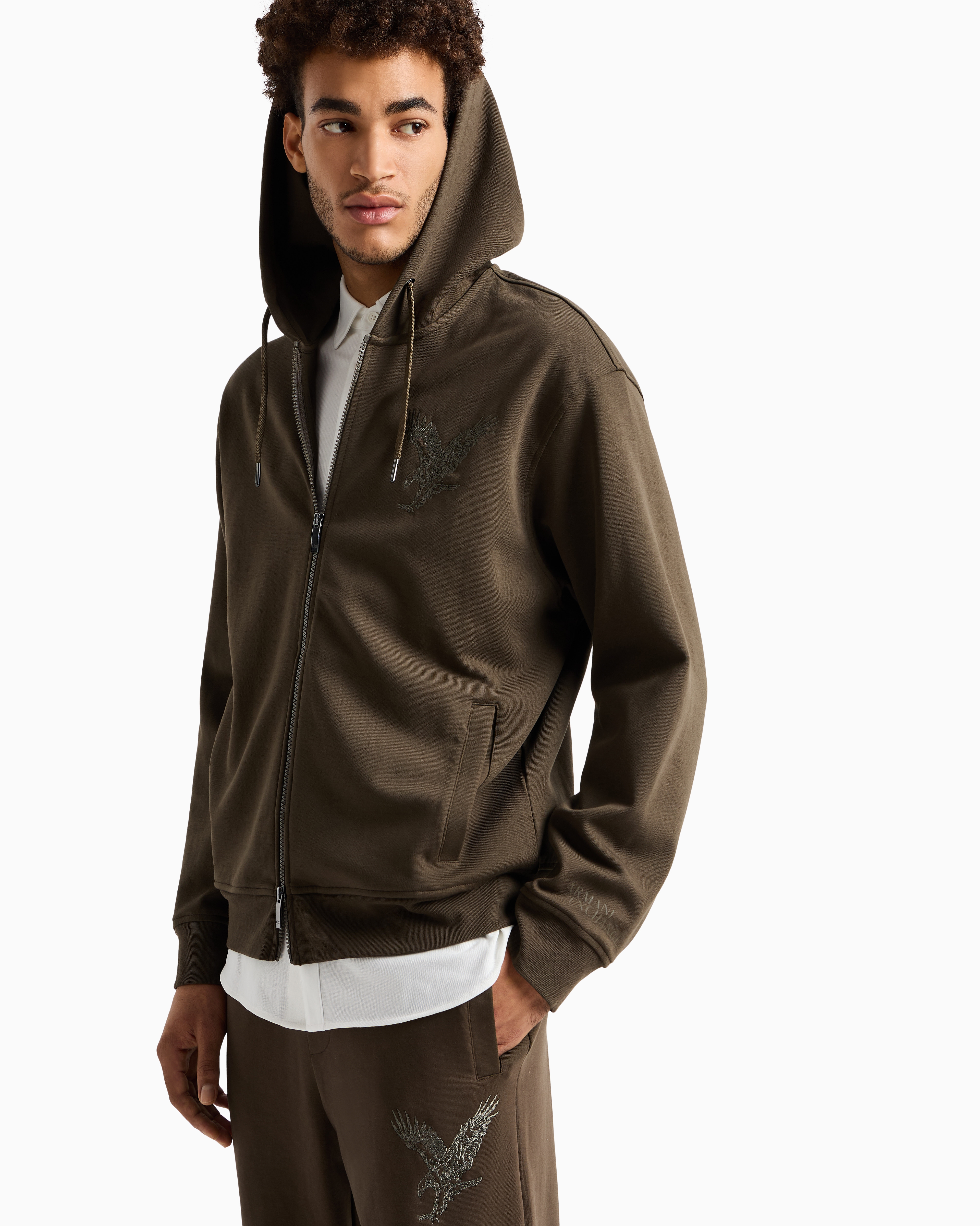 ASV Organic Cotton Embroidered Eagle Zip-Up Hoodie | Armani Exchange