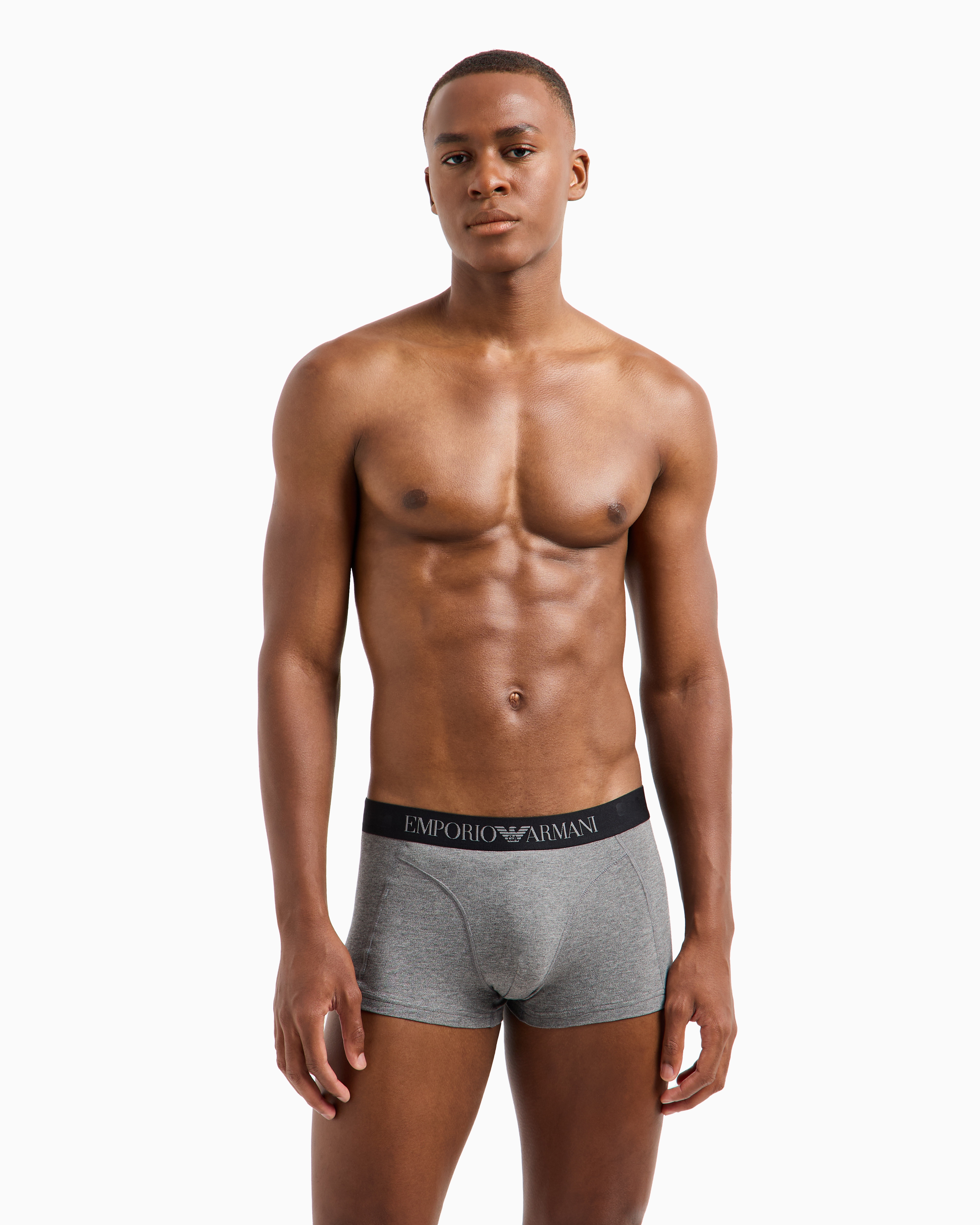 Shop Emporio Armani Eng Anliegende Boxershorts Aus Pikee-stretch Mit Logobund In Grau