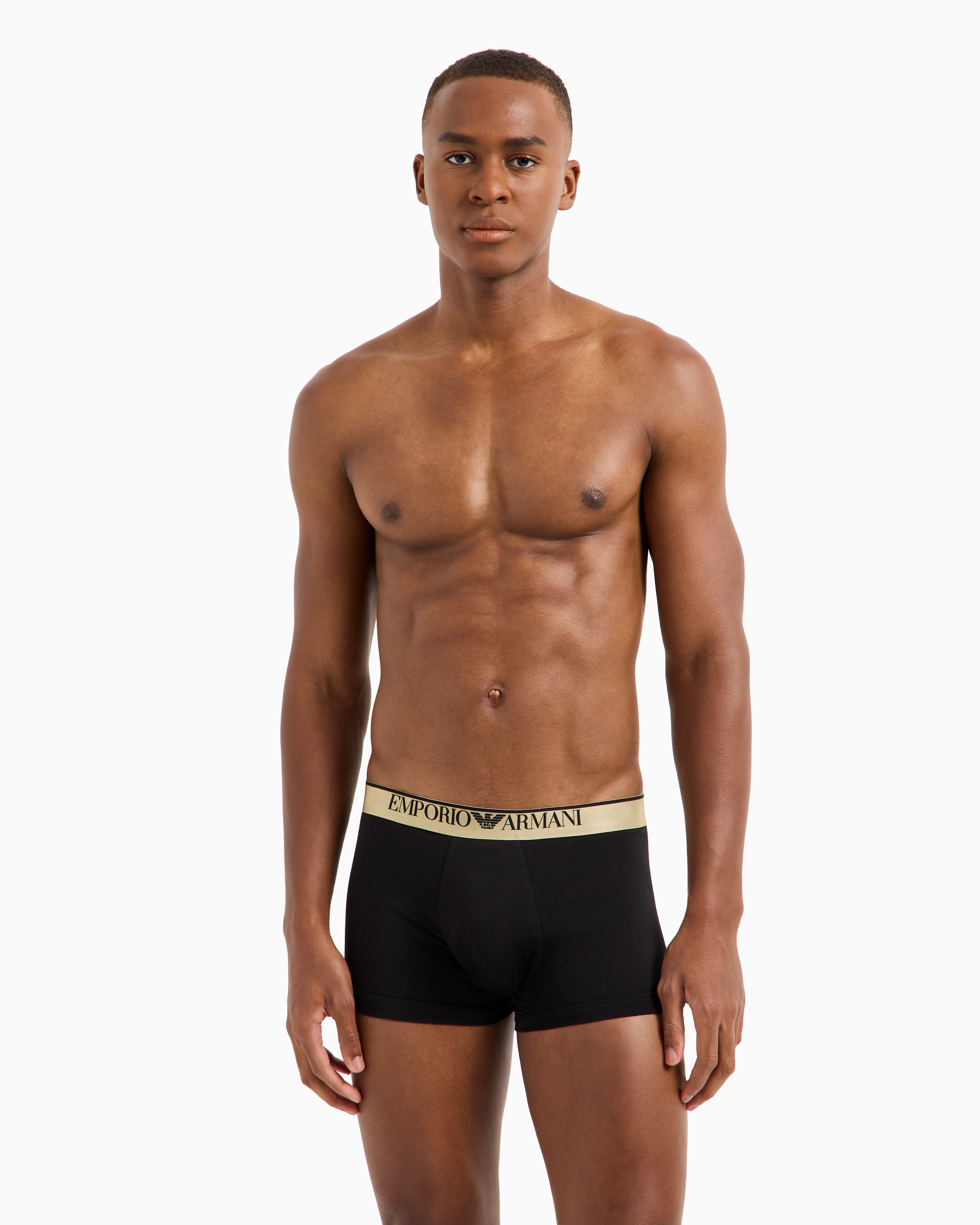 Shop Emporio Armani Asv Eng Anliegende Boxershorts Aus Bio-baumwolle Mit Glänzendem Logoband In Schwarz