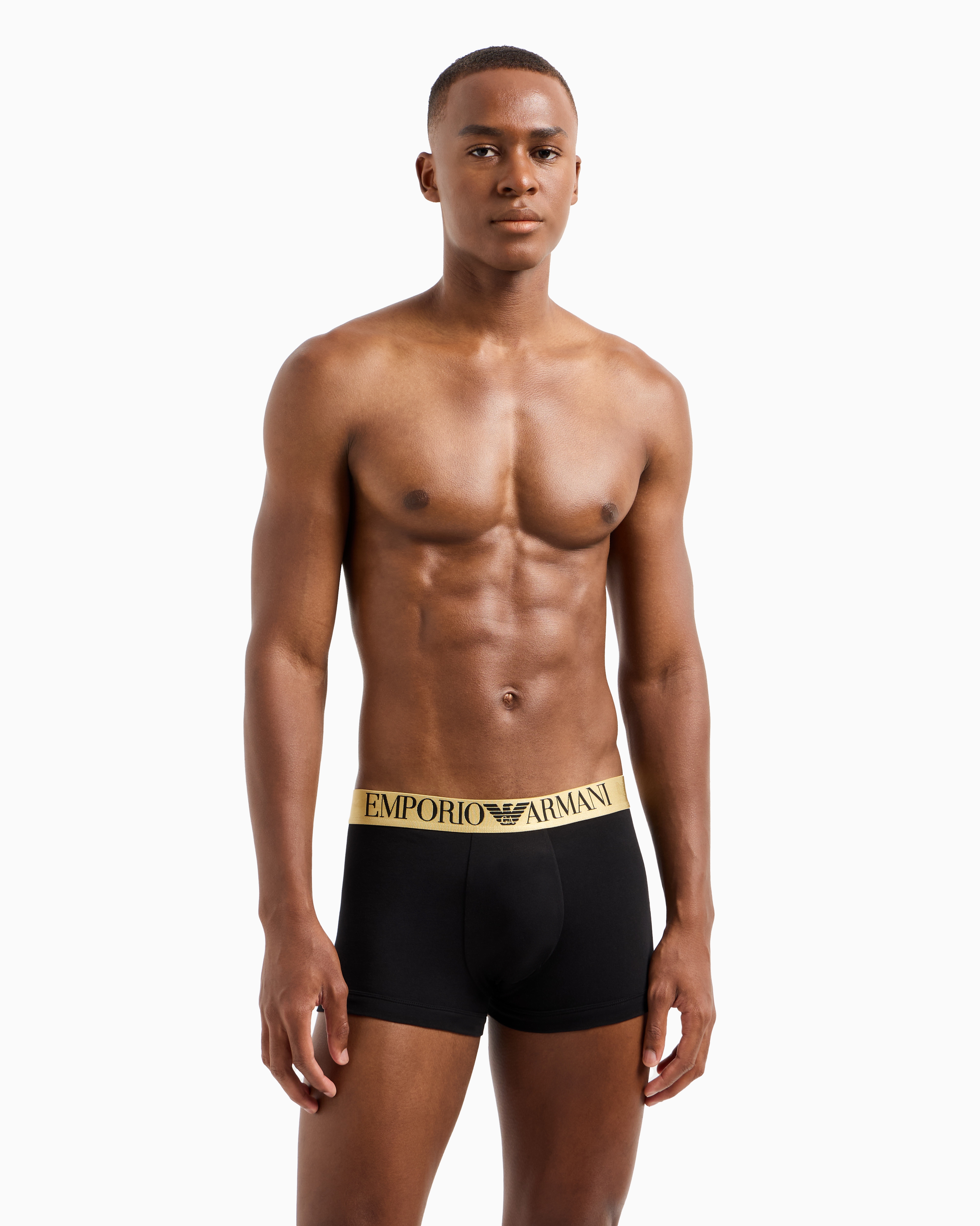 Shop Emporio Armani Eng Anliegende Boxershorts Mit Elastischem, Glänzendem Logobund In Schwarz