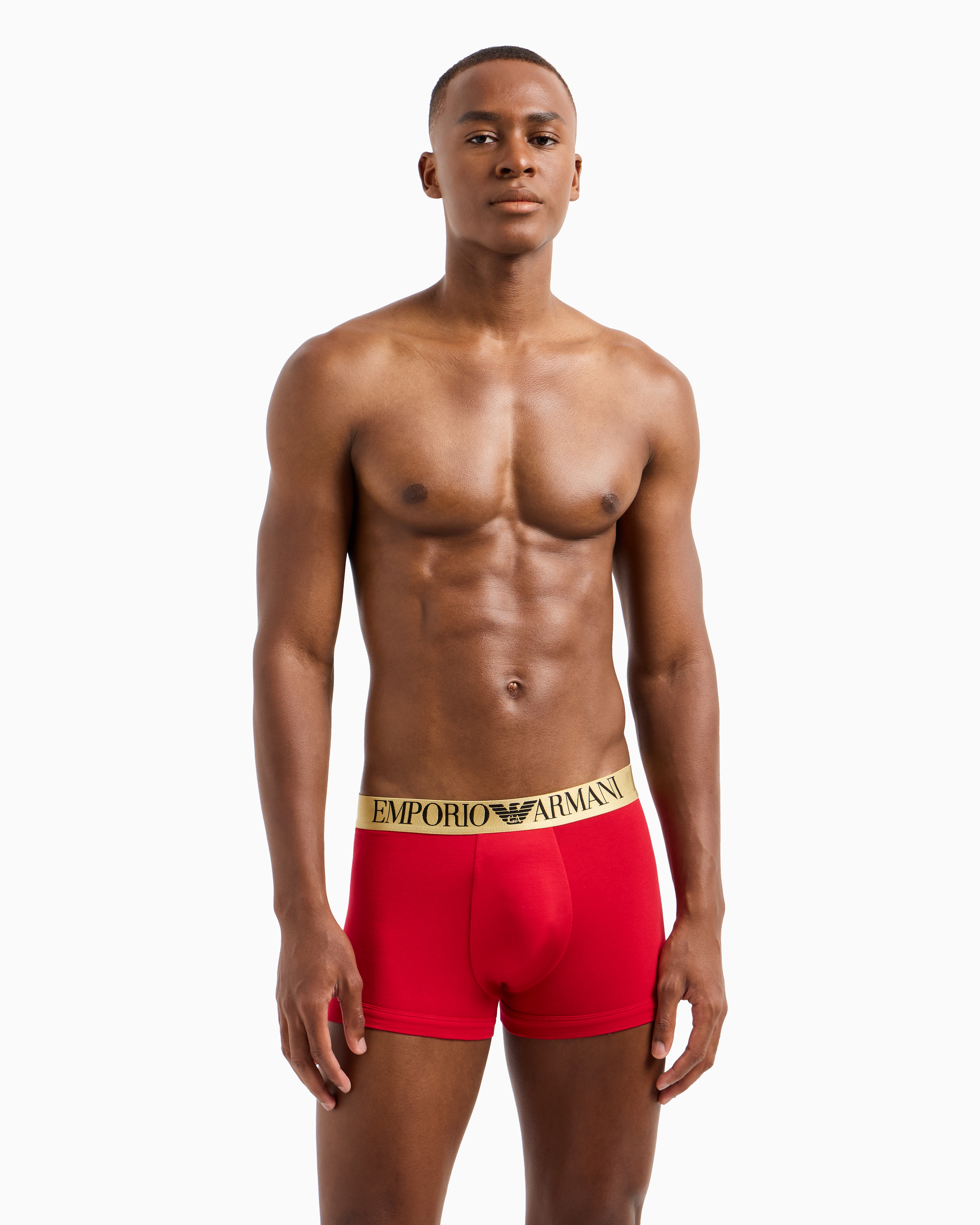 Shop Emporio Armani Eng Anliegende Boxershorts Mit Elastischem, Glänzendem Logobund In Rot