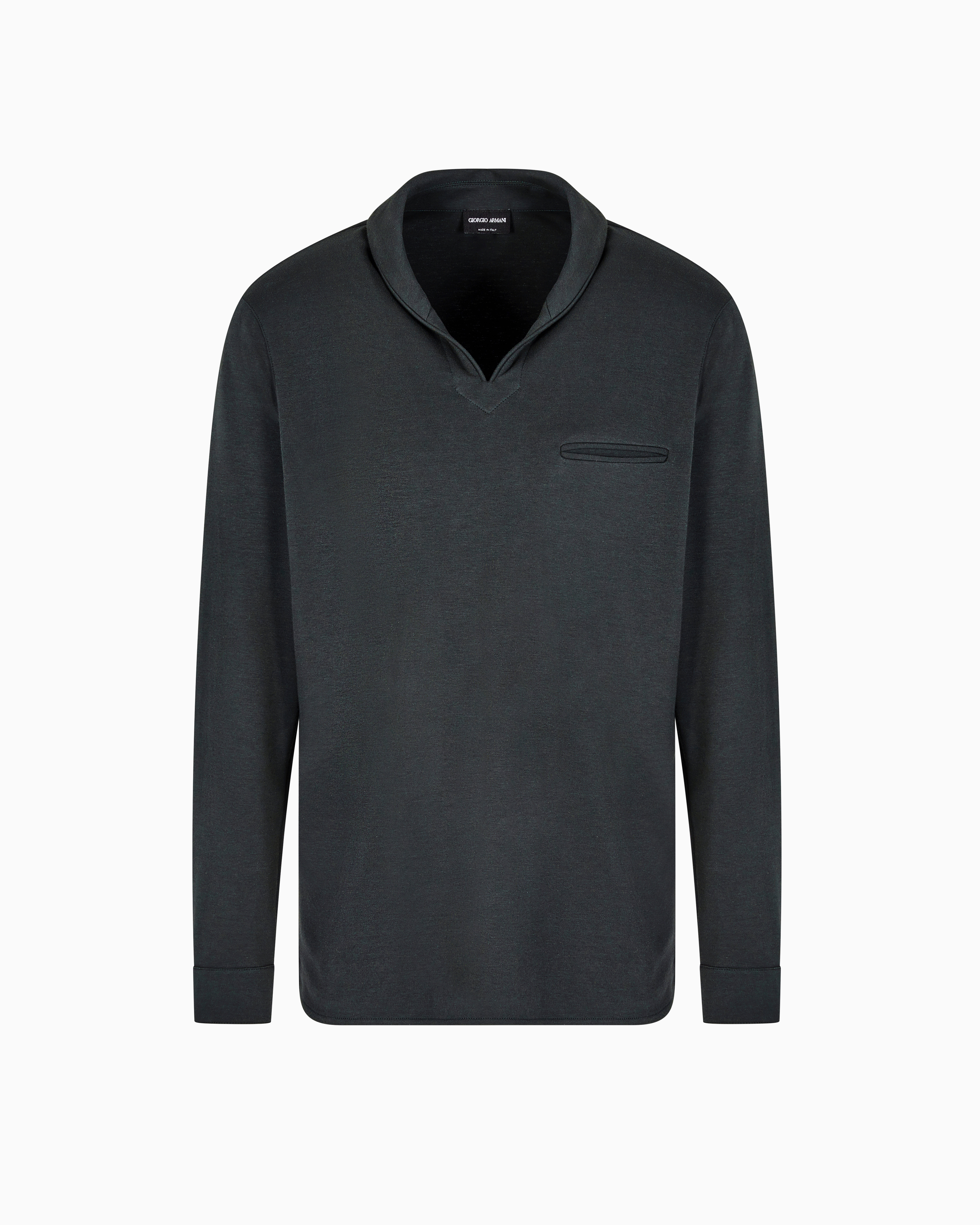 Giorgio Armani Cotton And Cashmere Interlock Long-sleeved Polo Shirt In Green