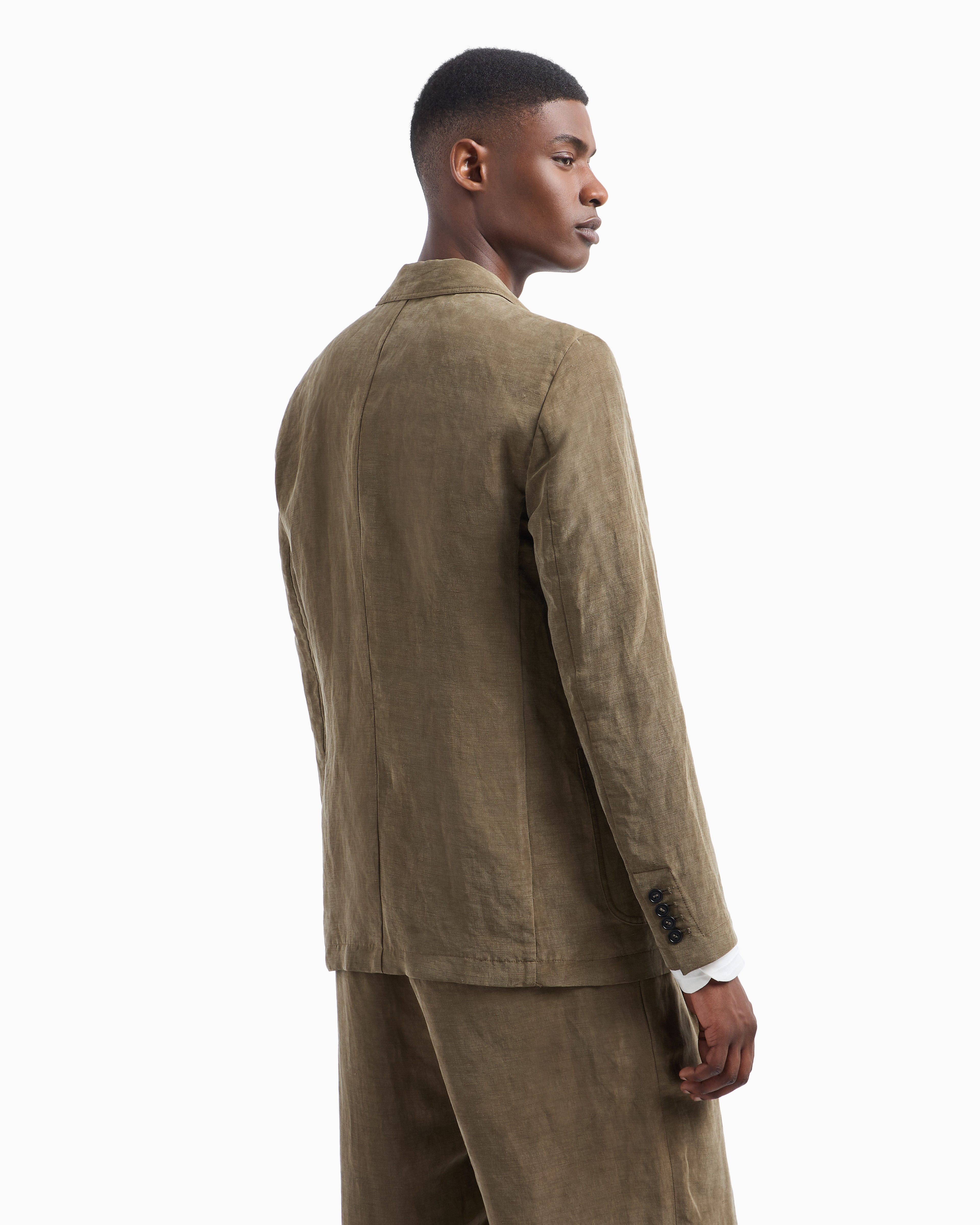 Giorgio Armani Lyocell And Linen Single-breasted Jacket In Green