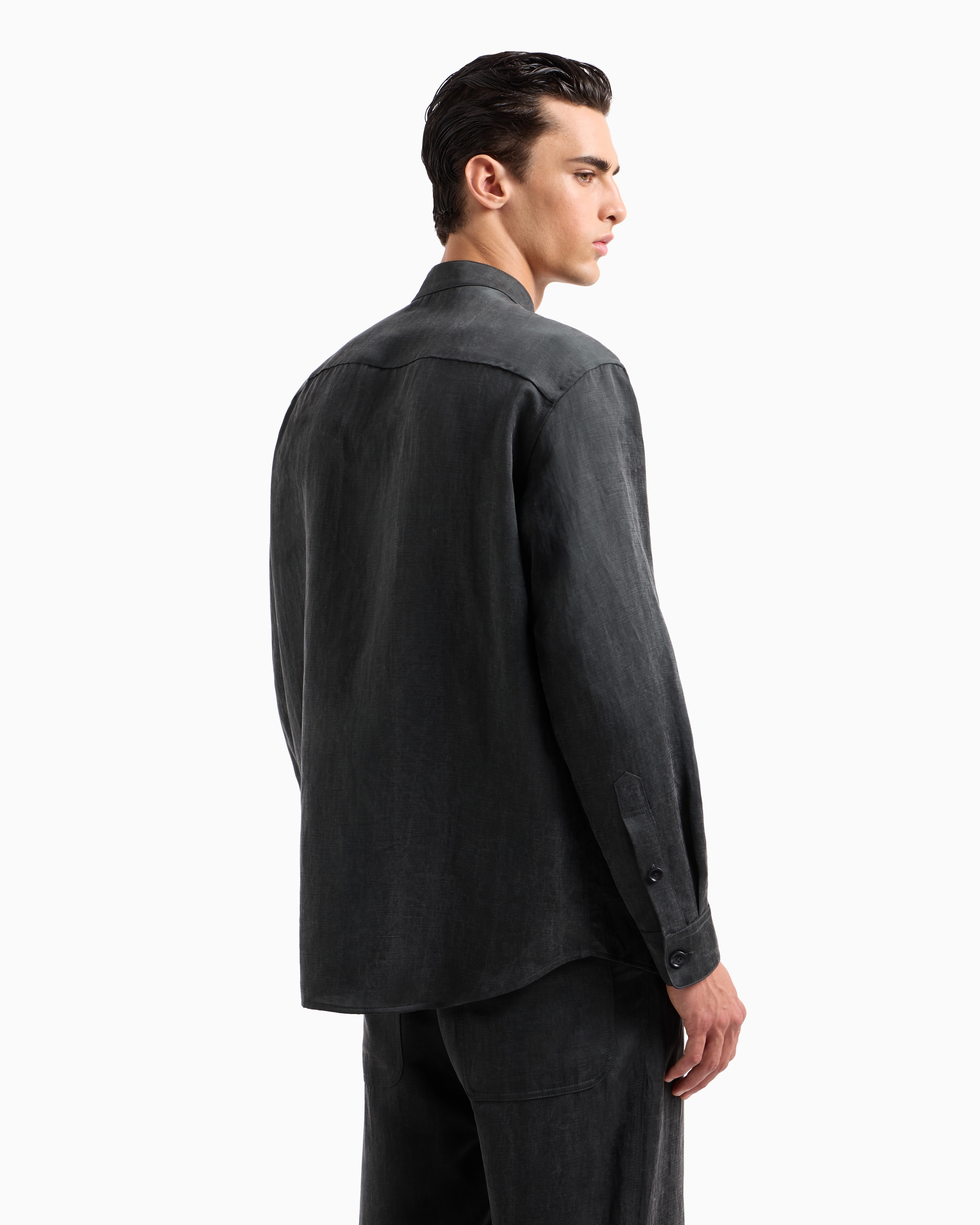 Giorgio Armani Shirt Jacket In Lyocell And Linen Canvas