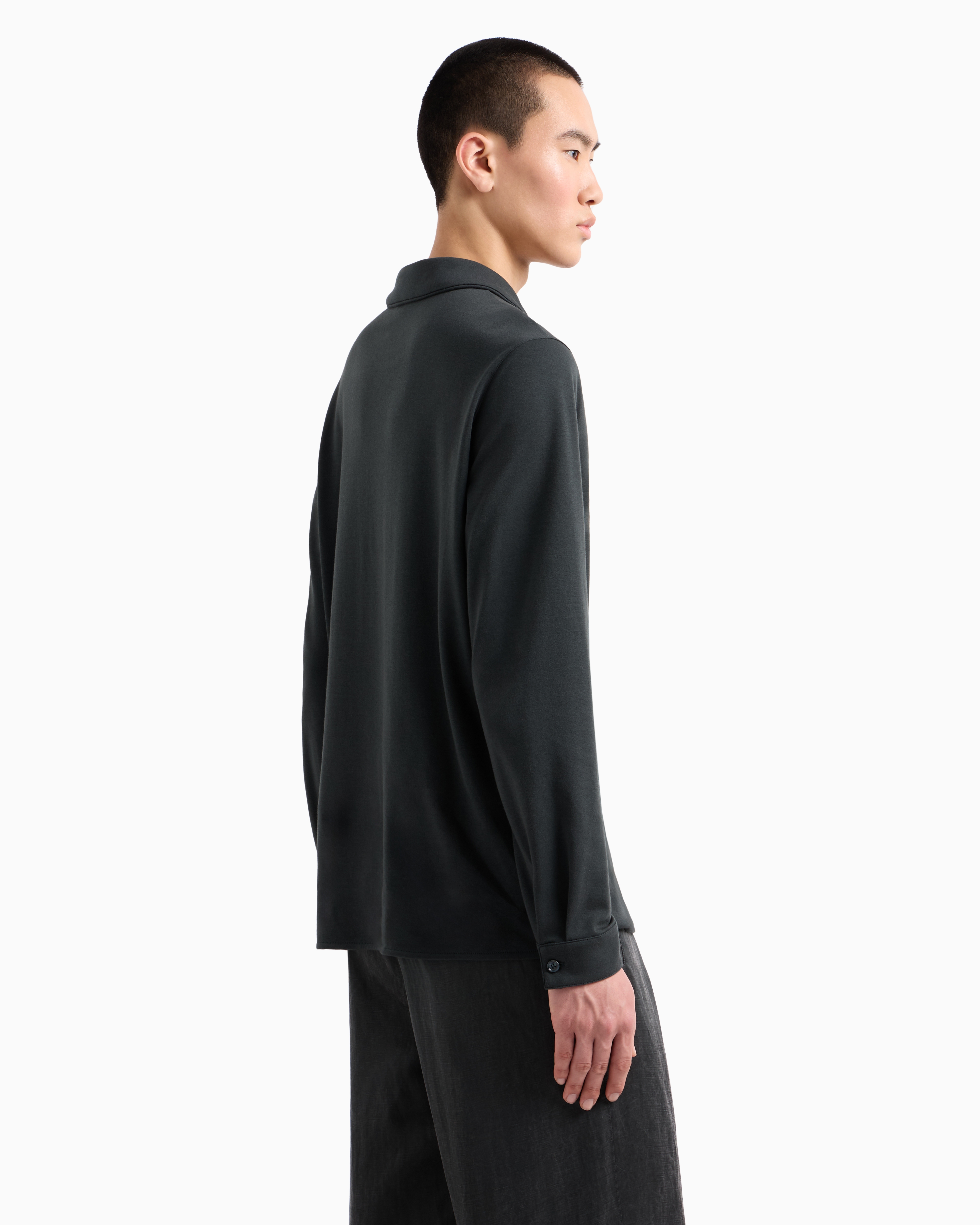 Giorgio Armani Cotton And Cashmere Interlock Long-sleeved Polo Shirt In Green