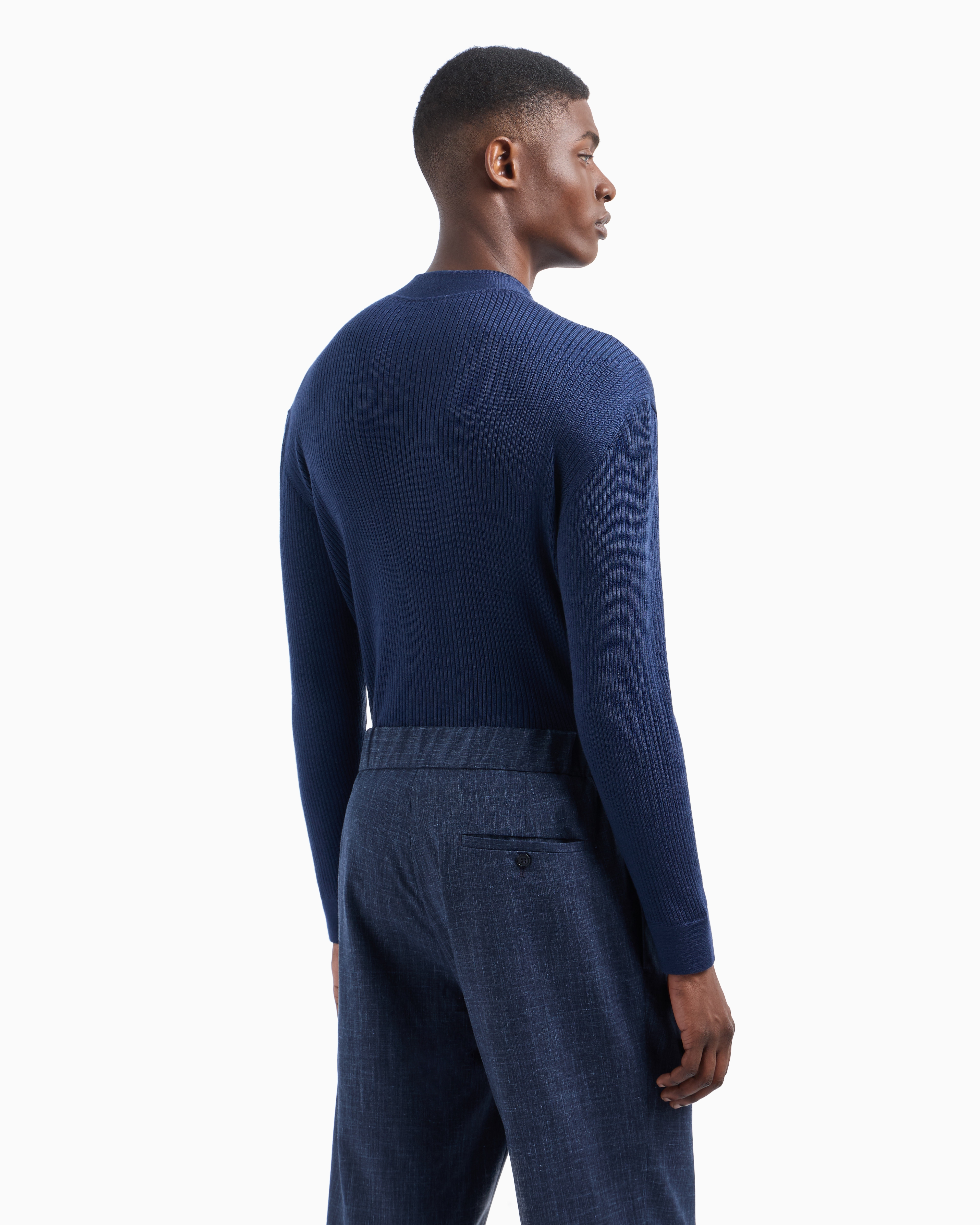 Giorgio Armani Ribbed Cashmere And Silk Zip-up Cardigan In Blue