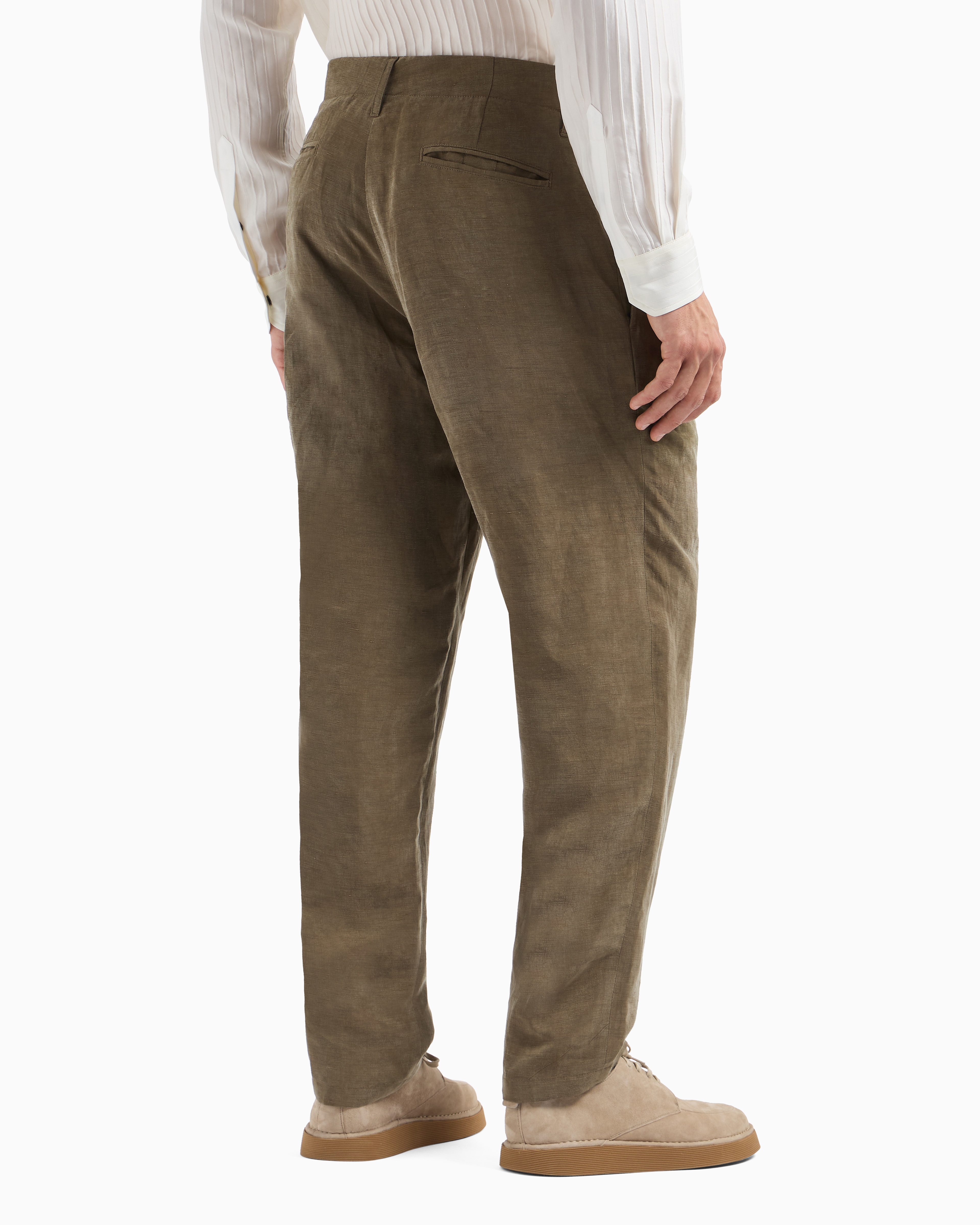 Giorgio Armani Single-pleat Trousers In Linen And Lyocell