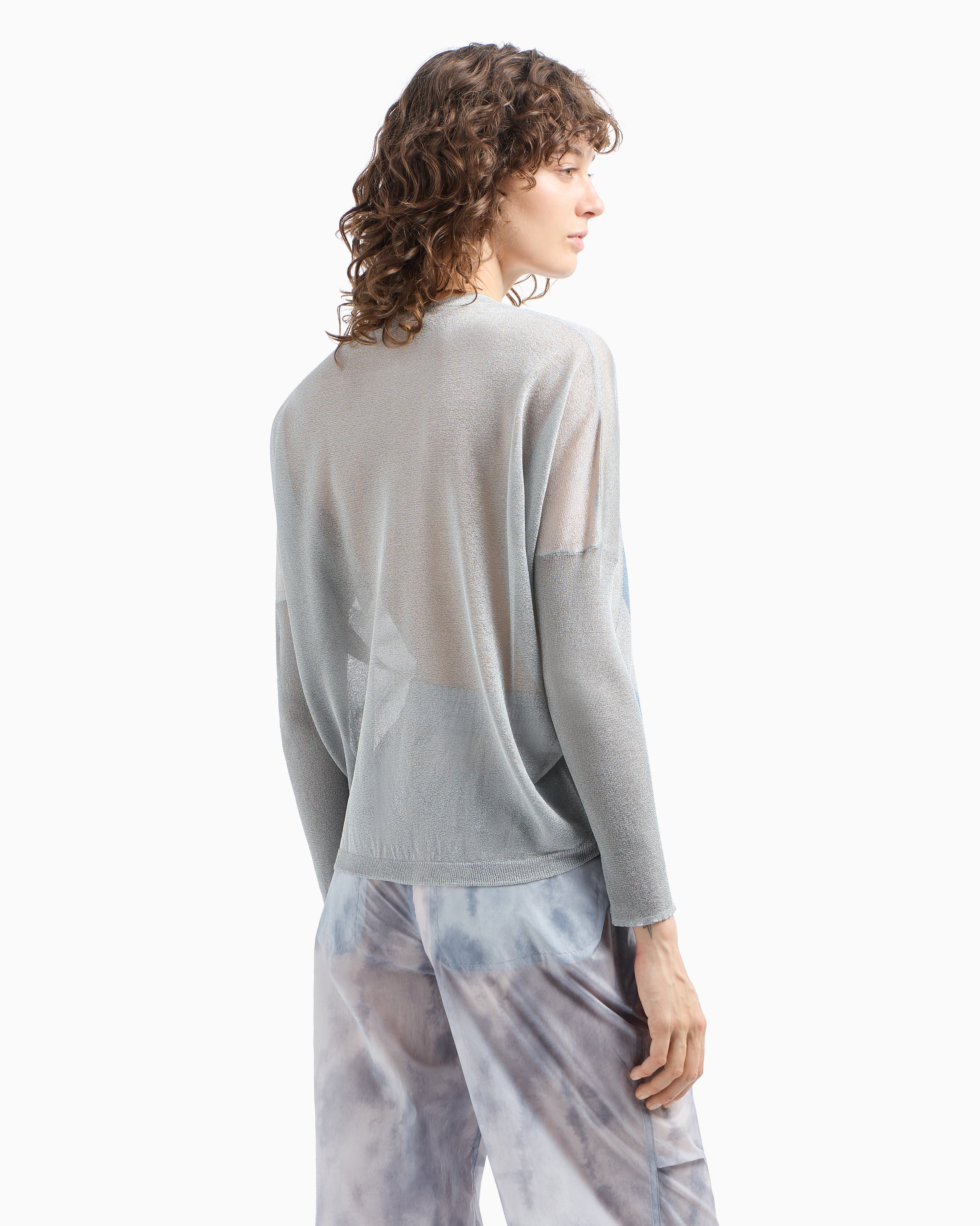 Emporio Armani Semi Sheer Sweater With Floral Print In Gray