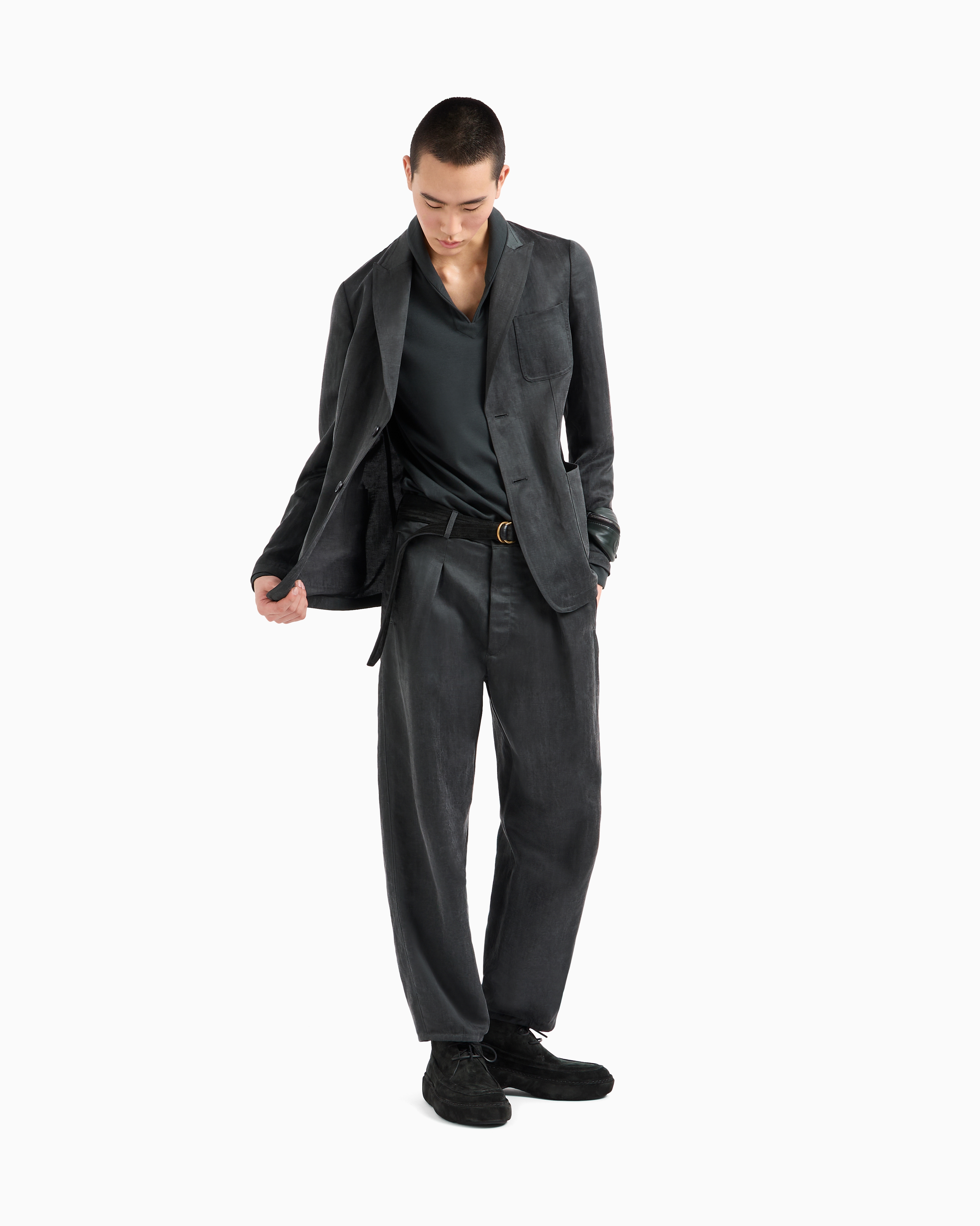 Giorgio Armani Cotton And Cashmere Interlock Long-sleeved Polo Shirt In Green