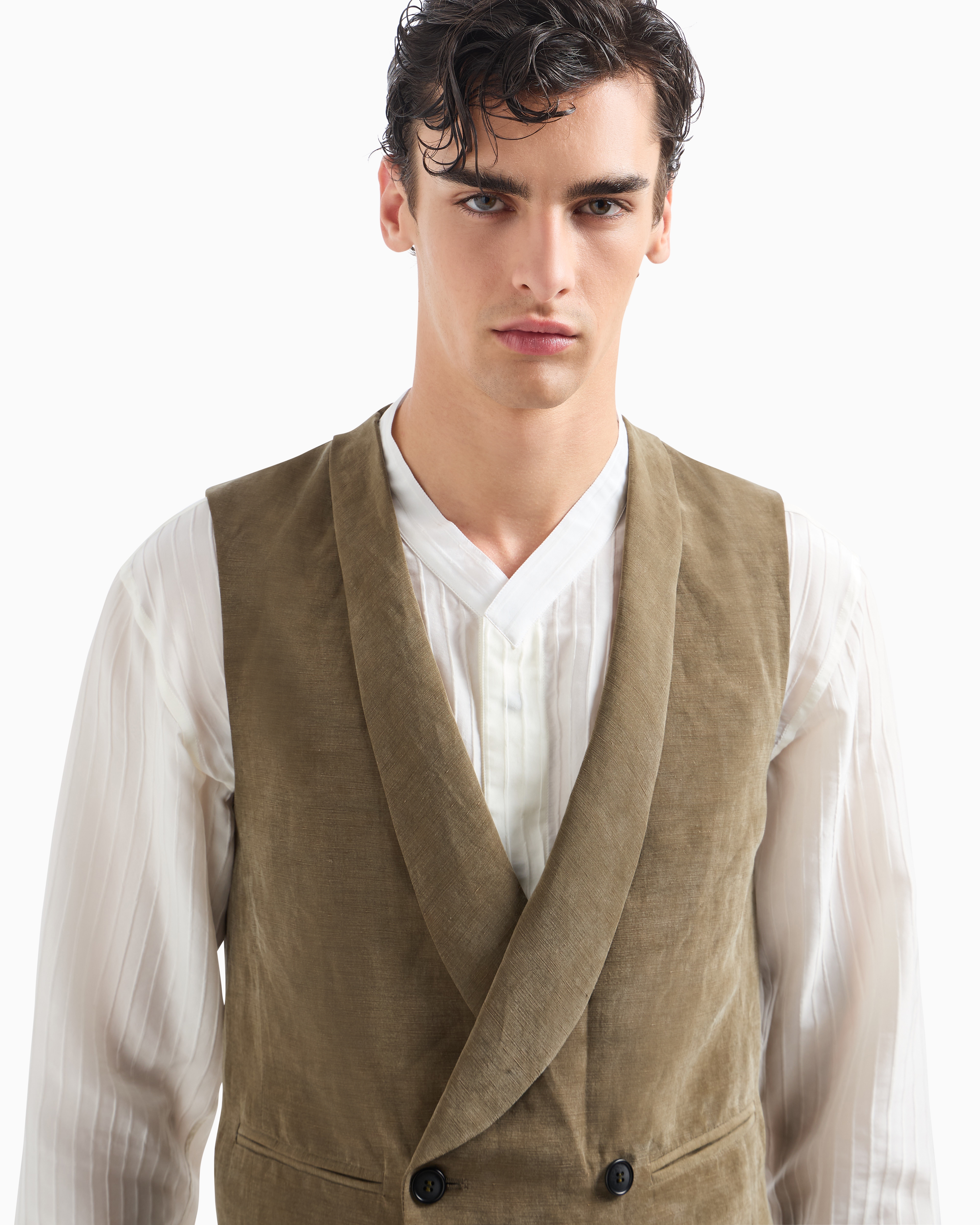 Giorgio Armani Double-breasted Linen And Lyocell Waistcoat