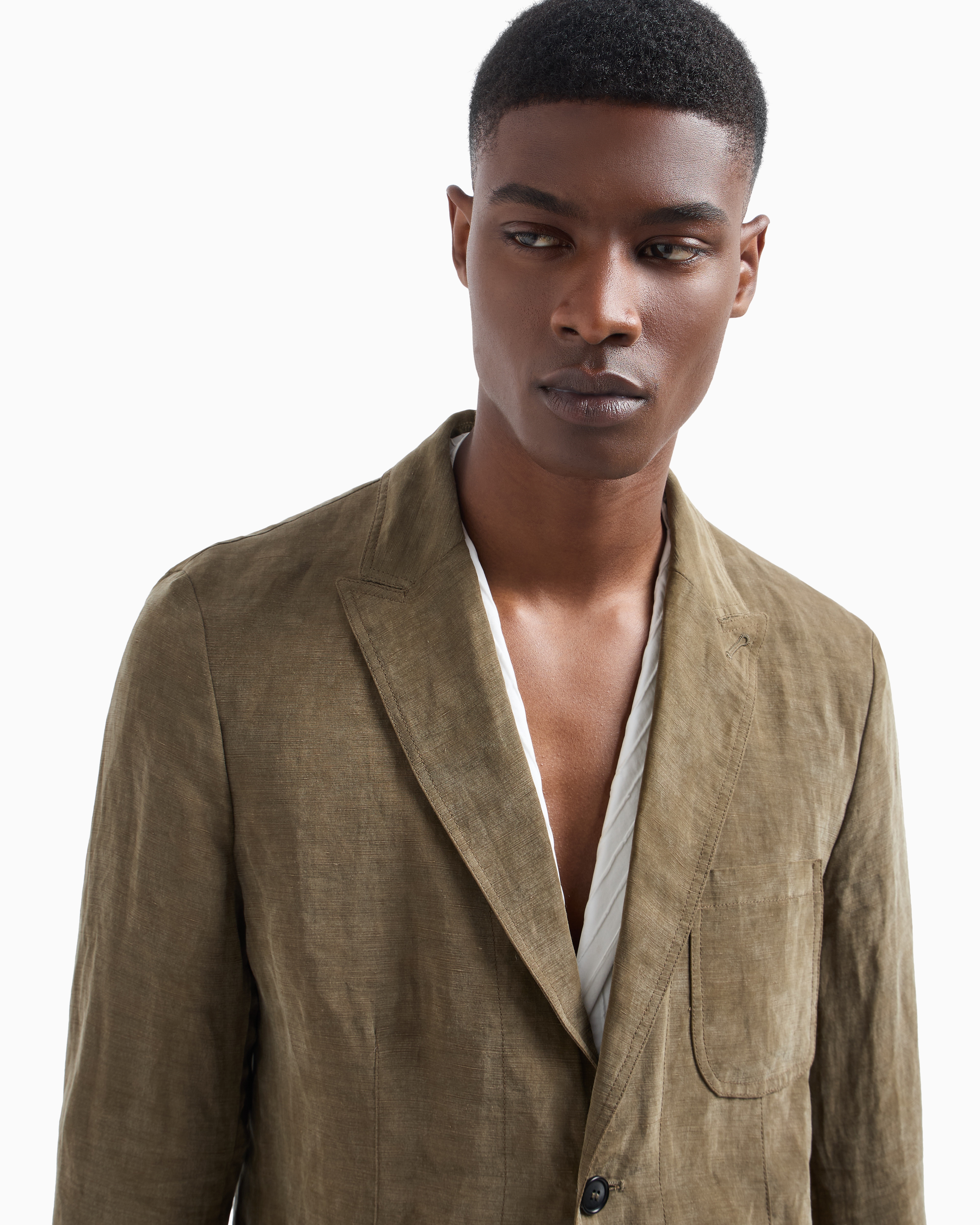 Giorgio Armani Lyocell And Linen Single-breasted Jacket In Green