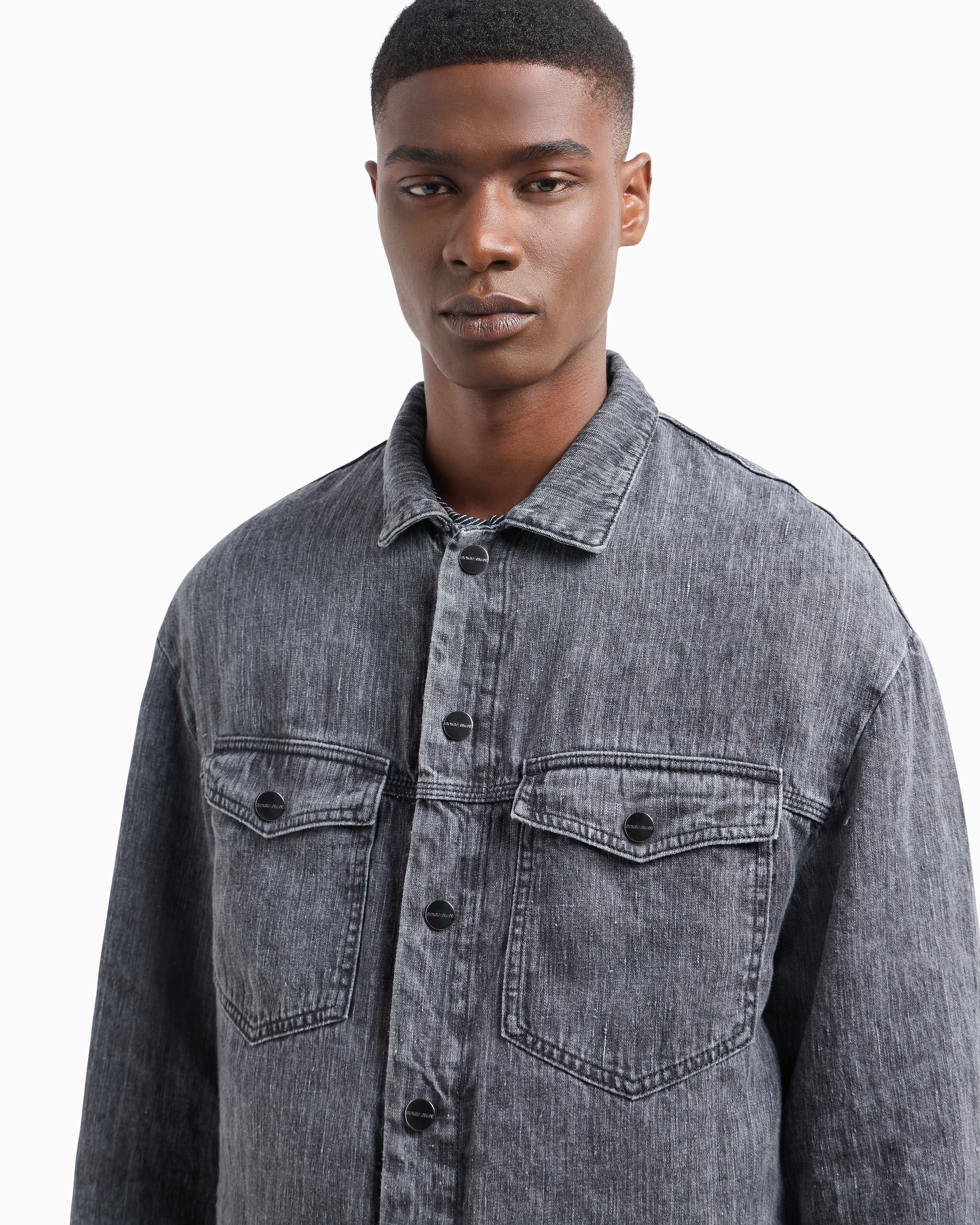 Giorgio Armani Denim Collection Linen Blouson In Gray