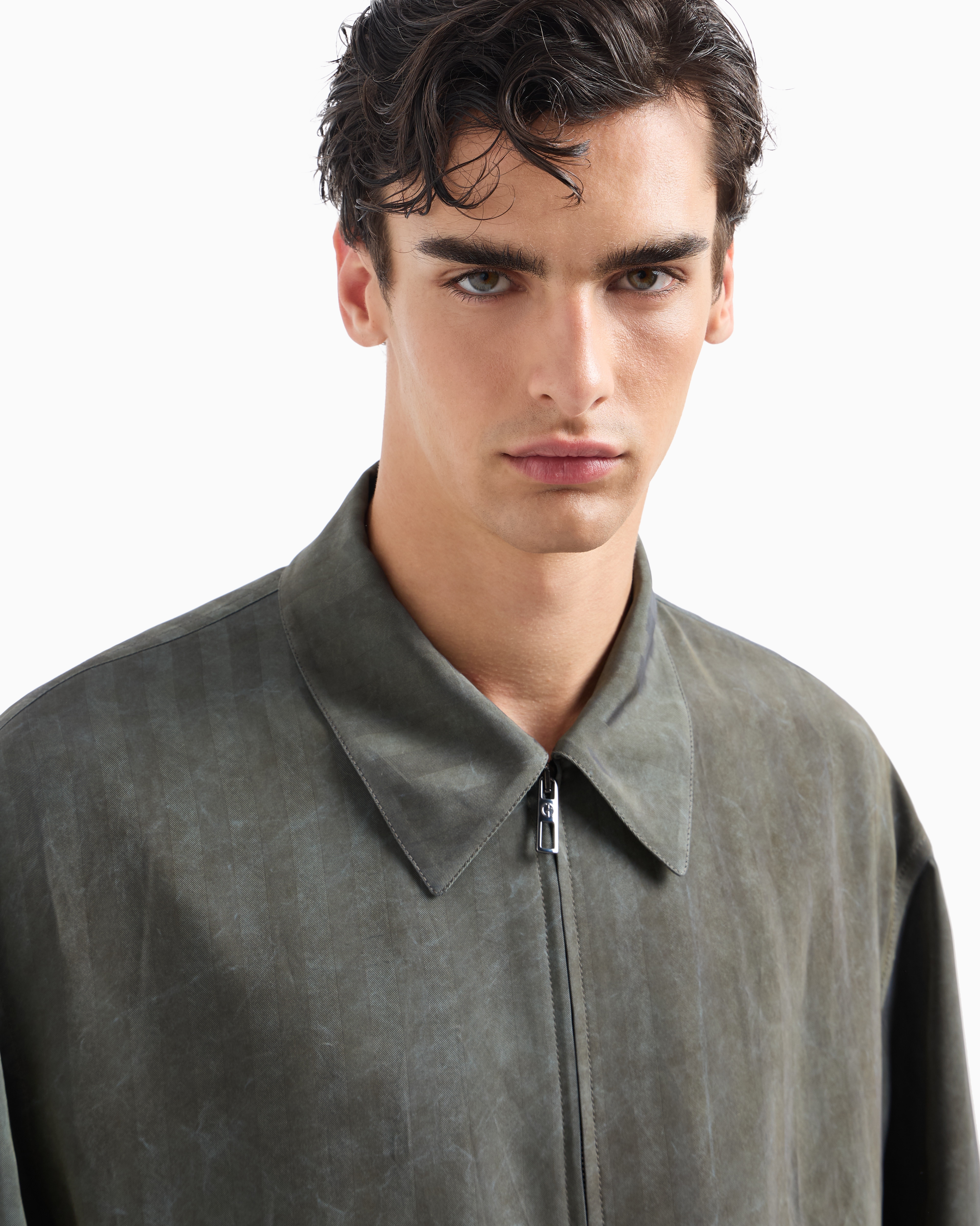 Giorgio Armani Viscose Canvas Blouson In Gray