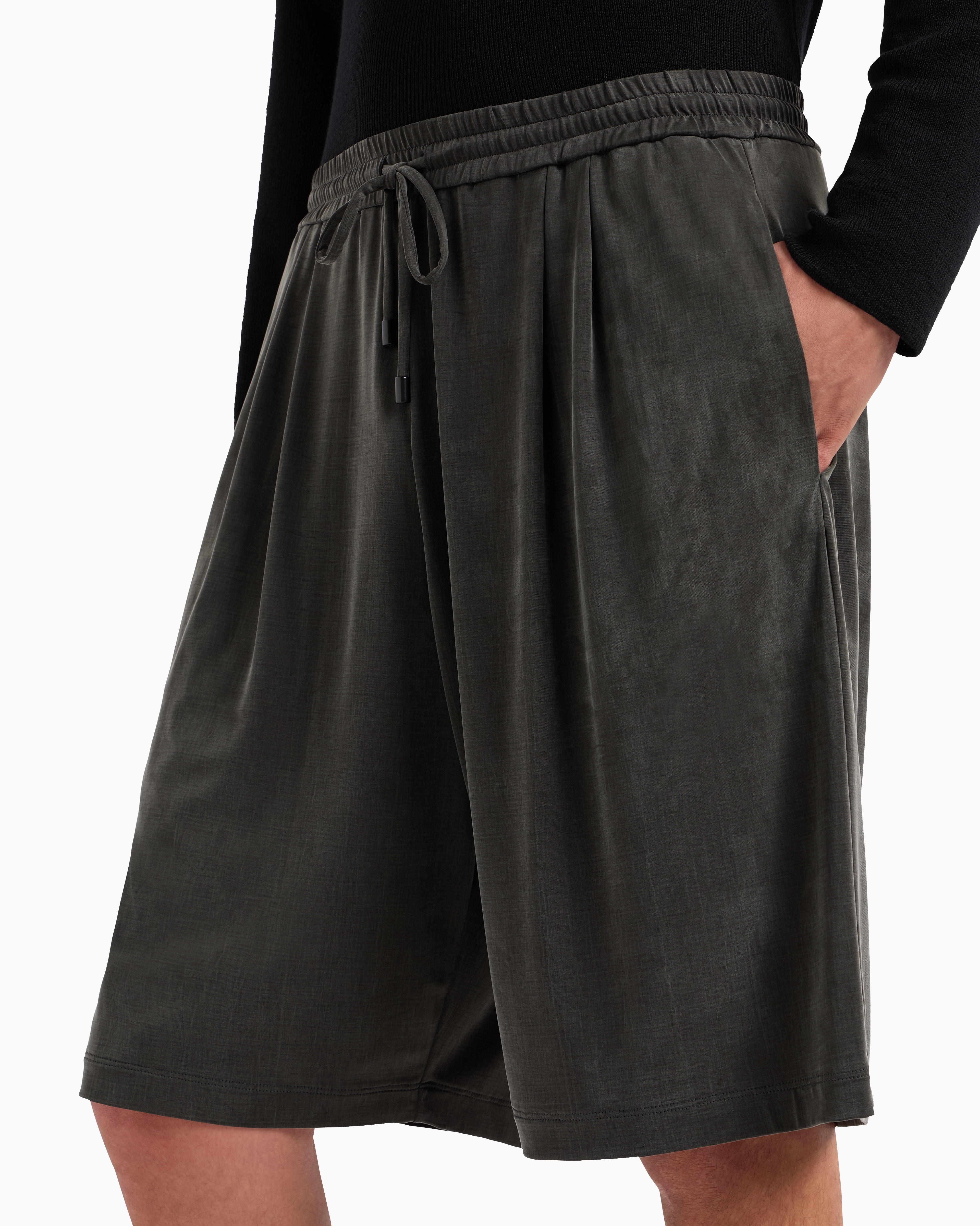 Giorgio Armani Stretch Cupro Bermuda Shorts In Green
