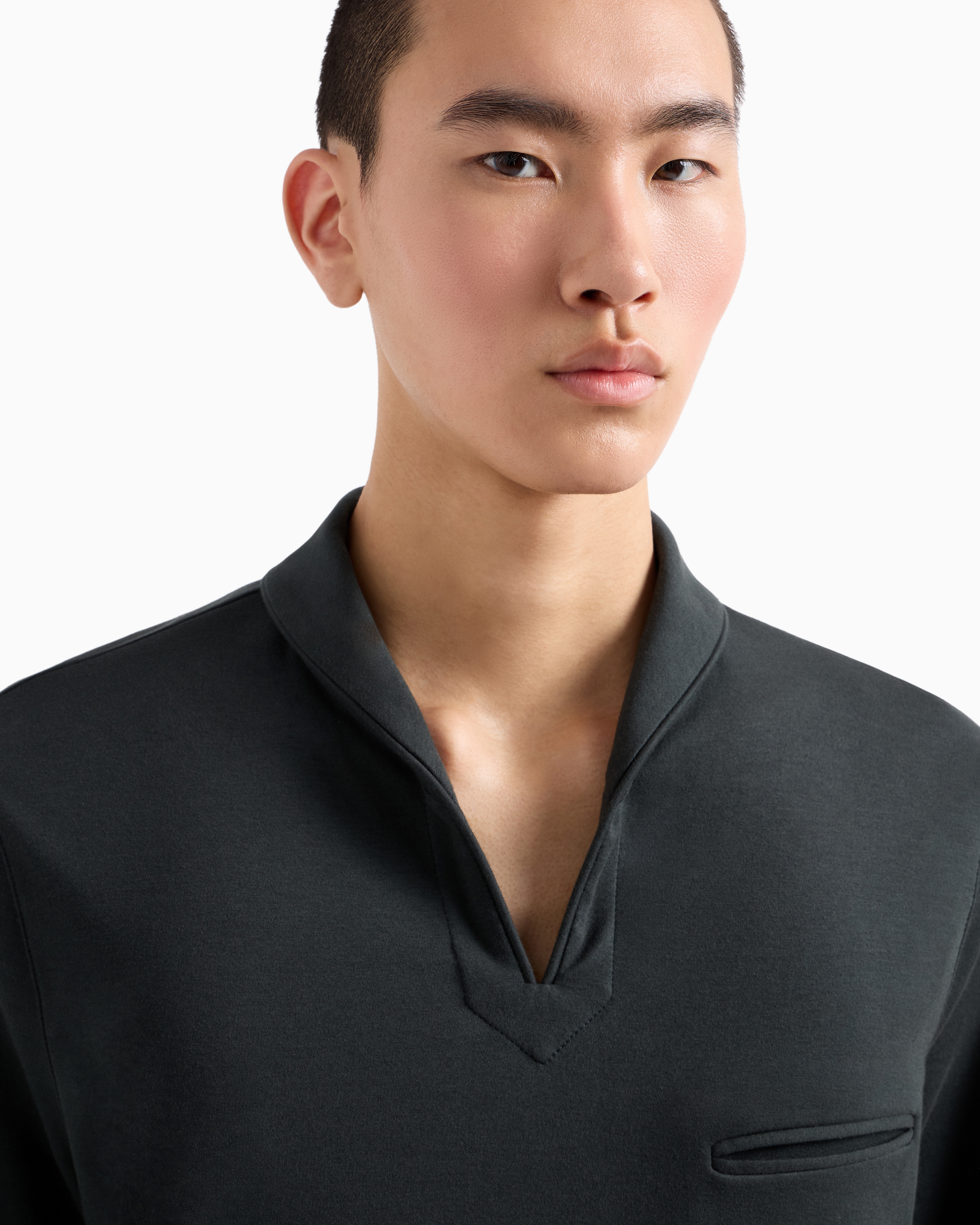 Giorgio Armani Cotton And Cashmere Interlock Long-sleeved Polo Shirt In Green