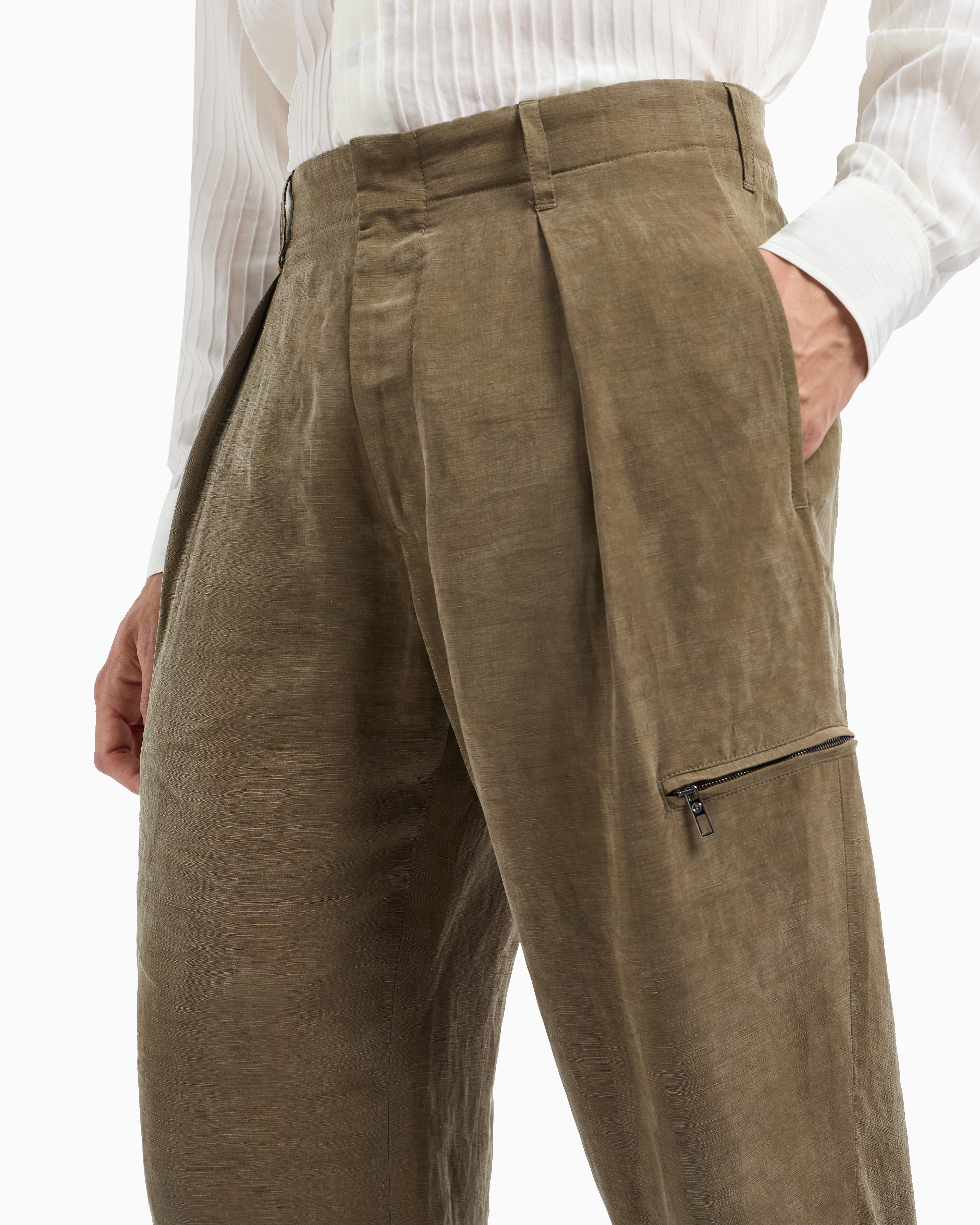 Giorgio Armani Single-pleat Trousers In Linen And Lyocell