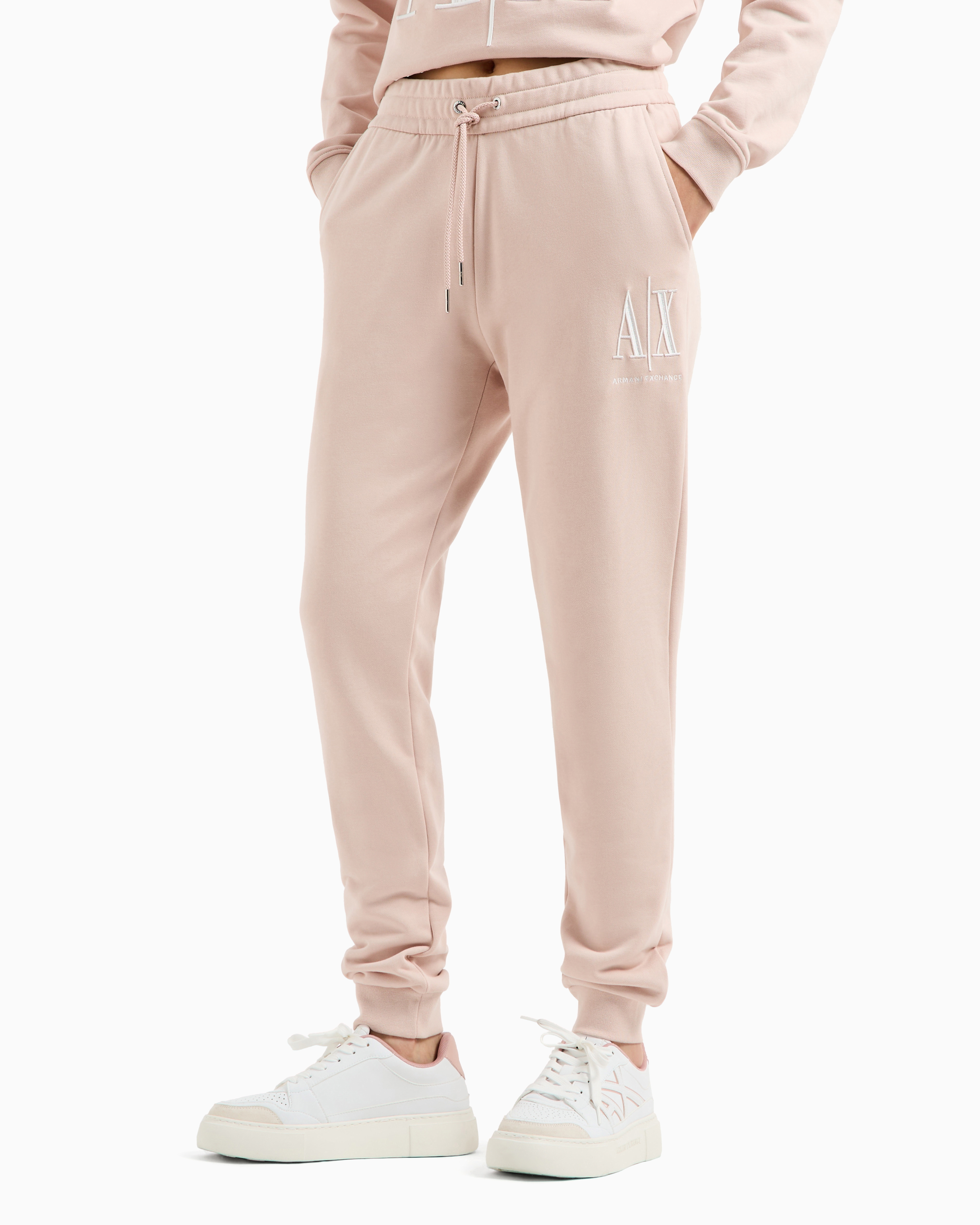 Shop Armani Exchange Soft Yarn Jogger Pants With Logo In Pink