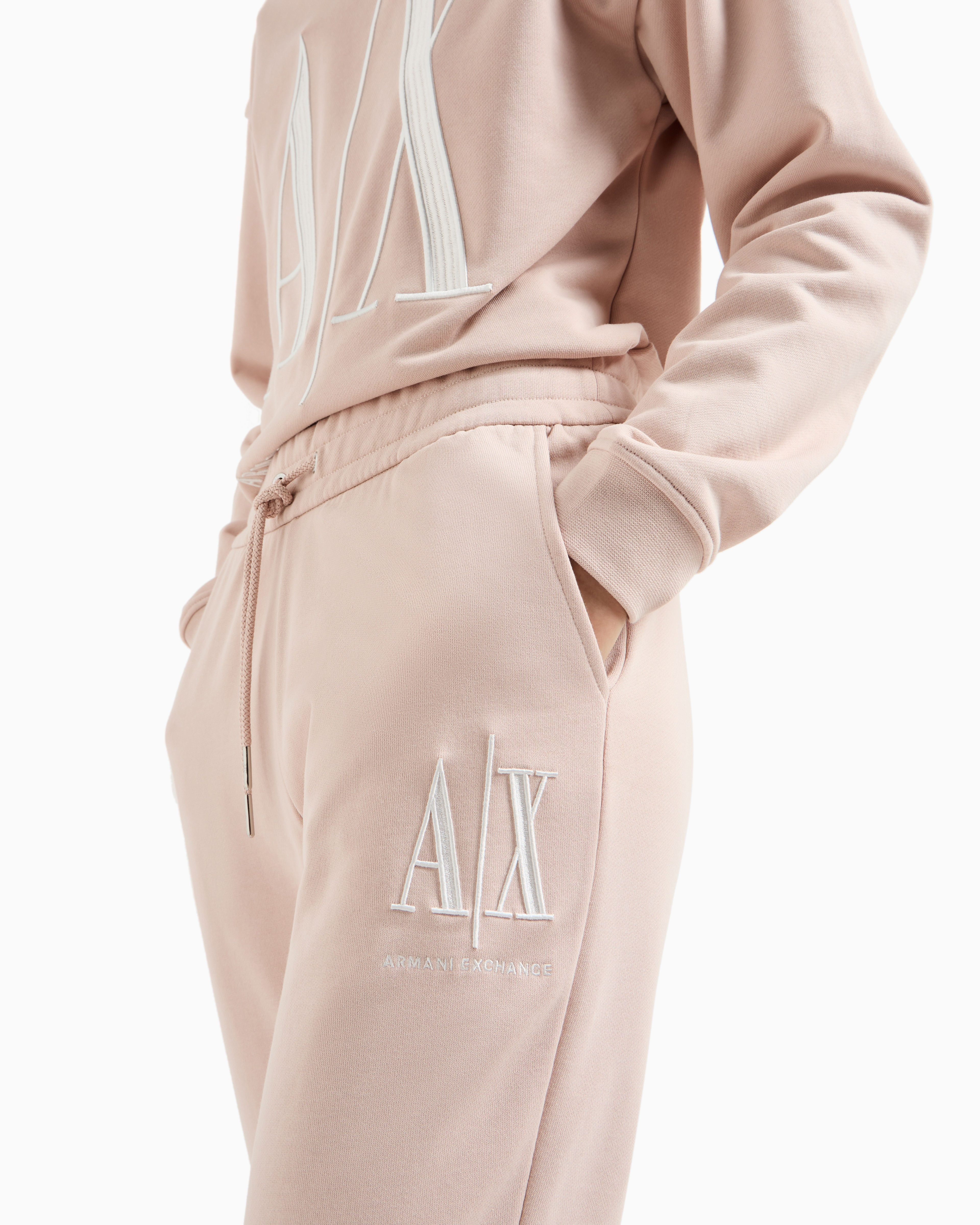 Shop Armani Exchange Soft Yarn Jogger Pants With Logo In Pink