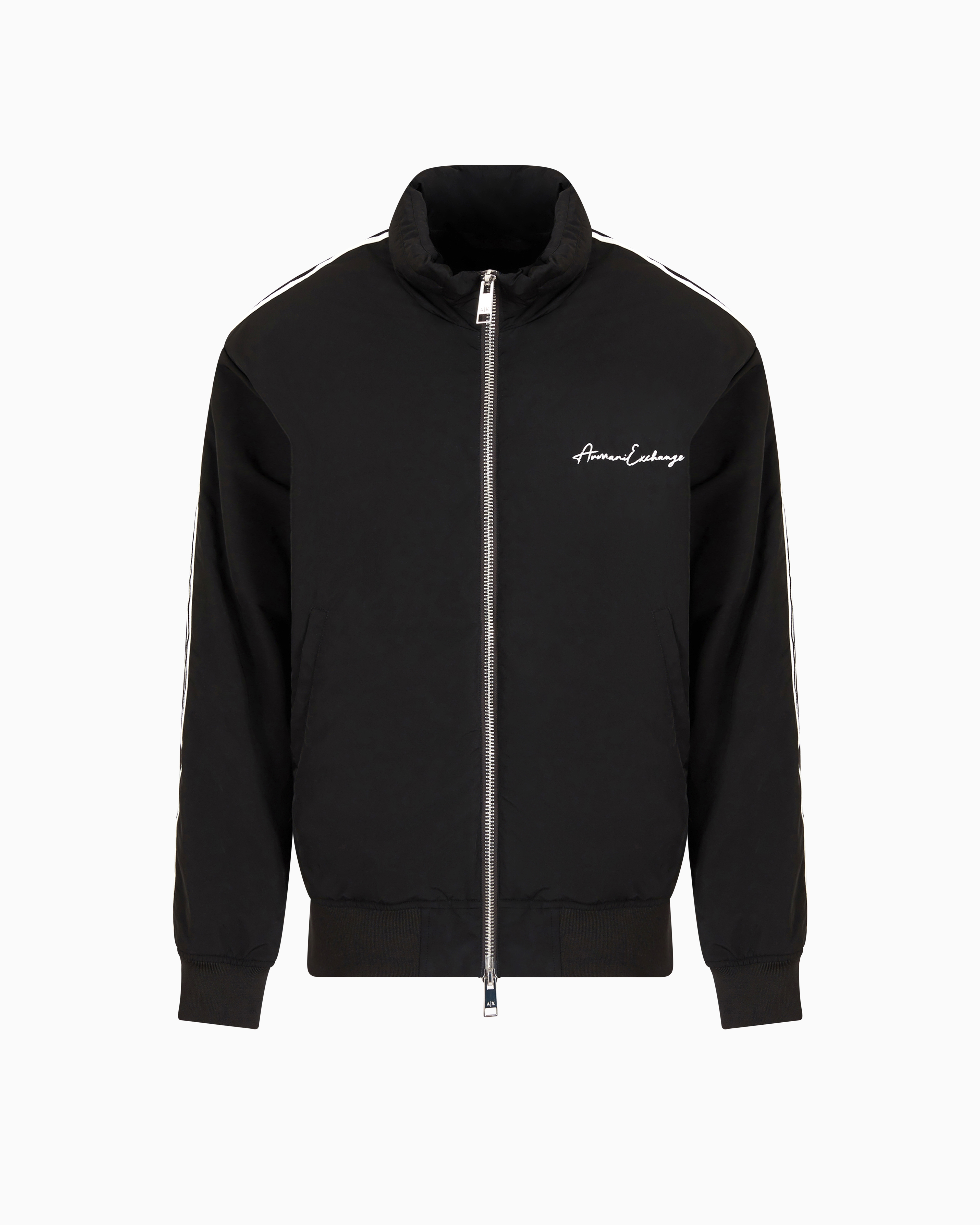 Armani Exchange Official Store Full Zip Blouson In Crinkle Fabric With Logo On The Chest In Black