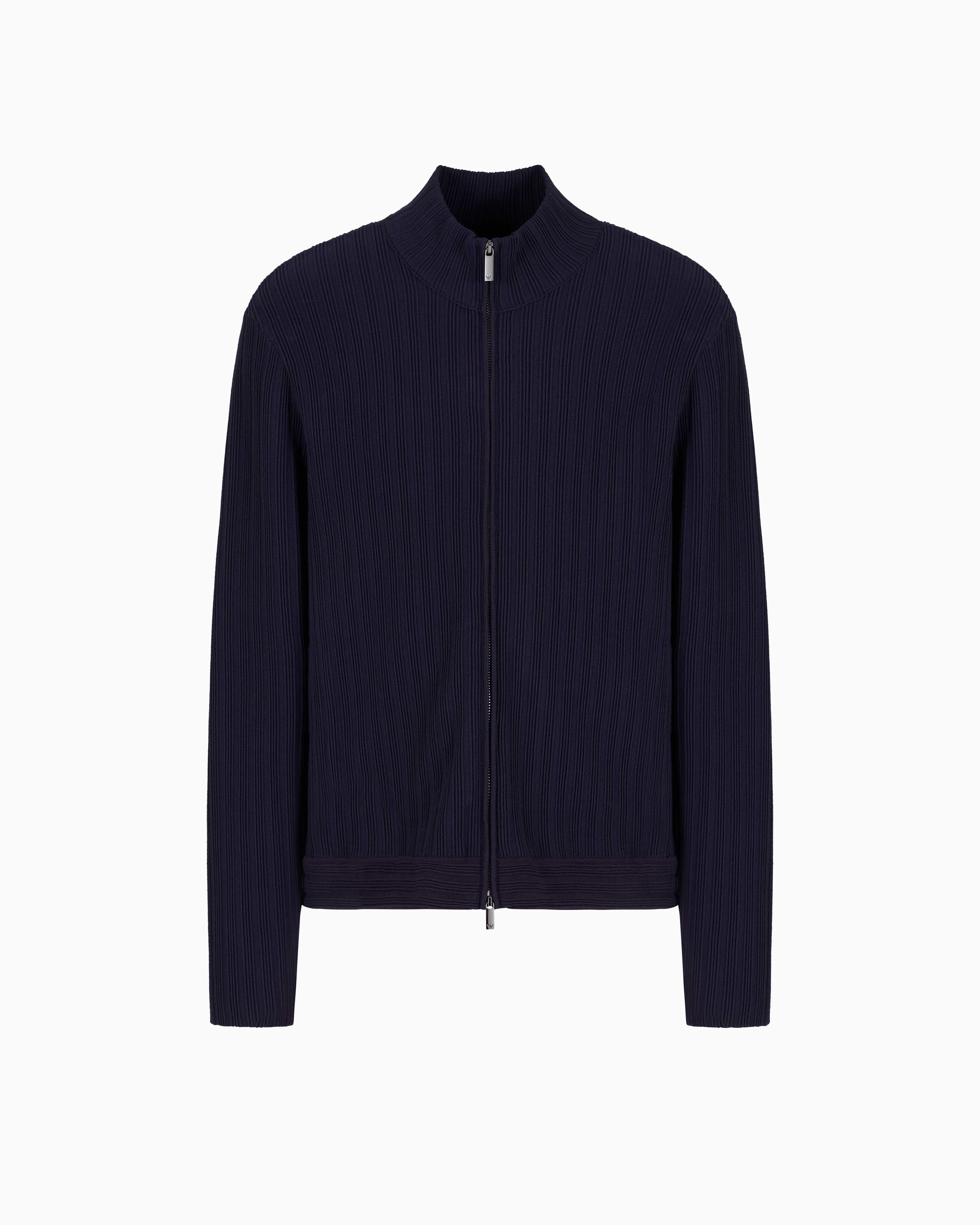Emporio Armani Icon Full-zip Cardigan In Vertical Ottoman-stitch Viscose In Blue