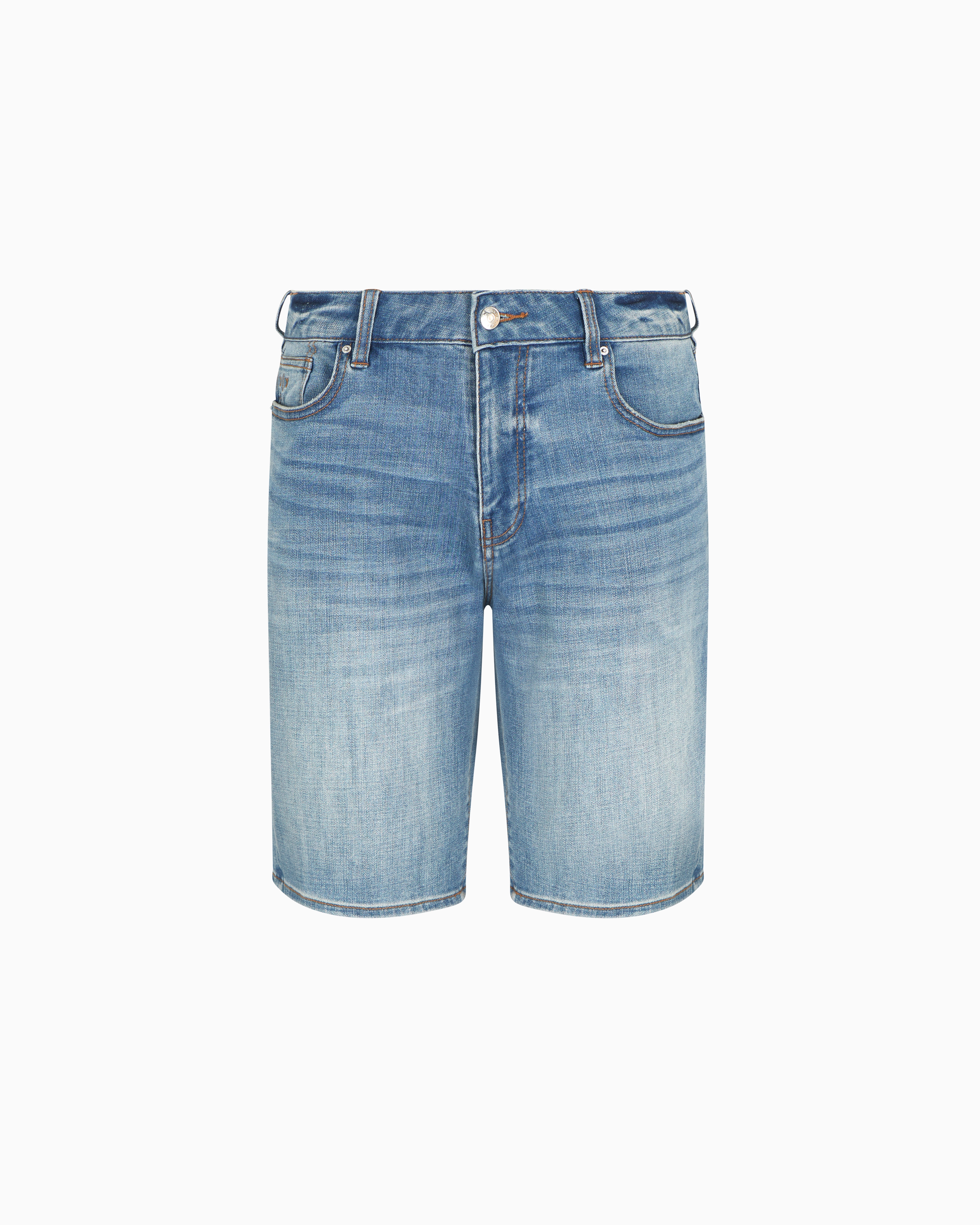 Armani Exchange Cotton Denim Shorts With Contrast Stitching In Blue