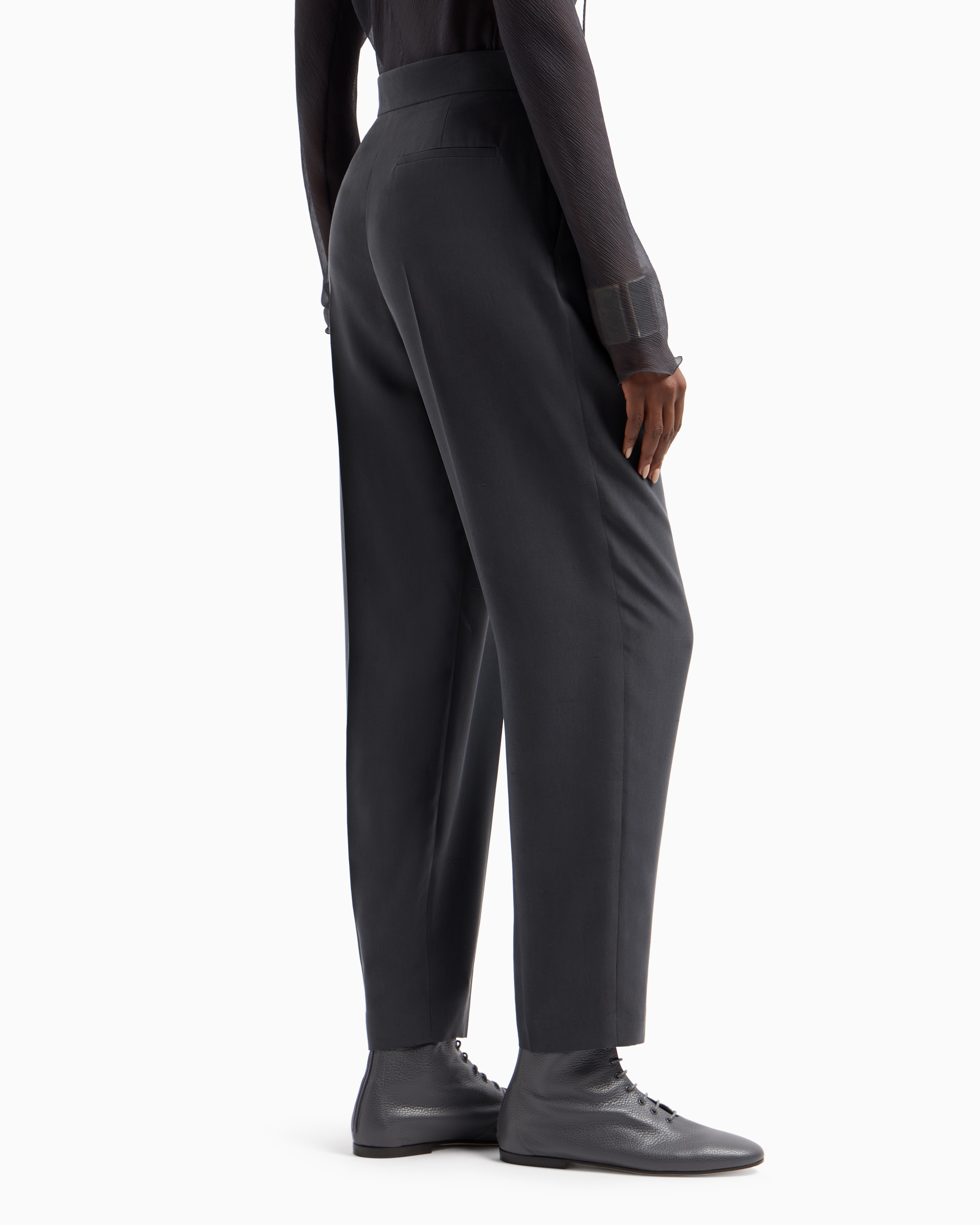 Giorgio Armani Double-pleat, Silk-shantung Trousers In Gray