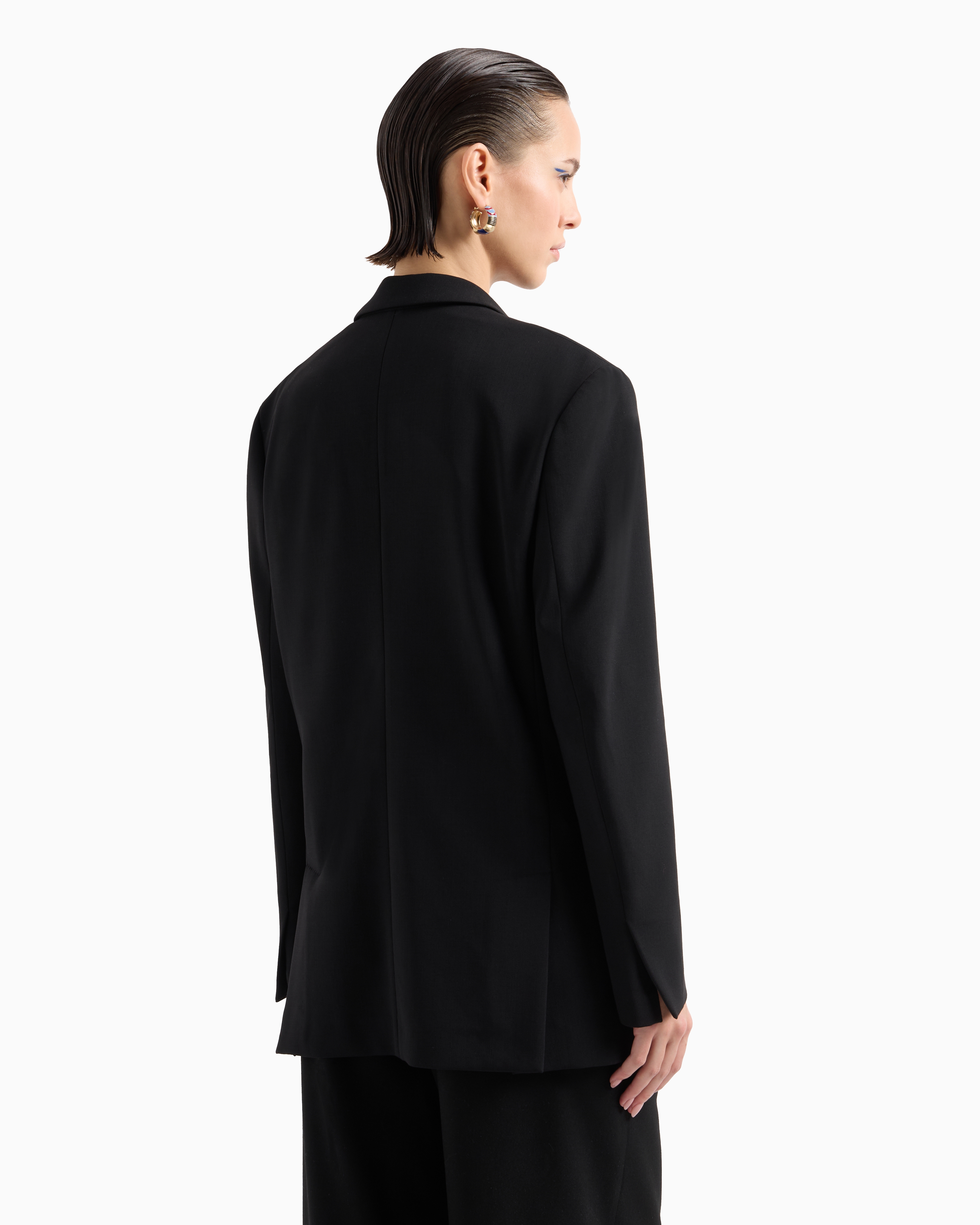 Giorgio Armani Single-breasted Jacket In Stretch Wool Barathea In Black