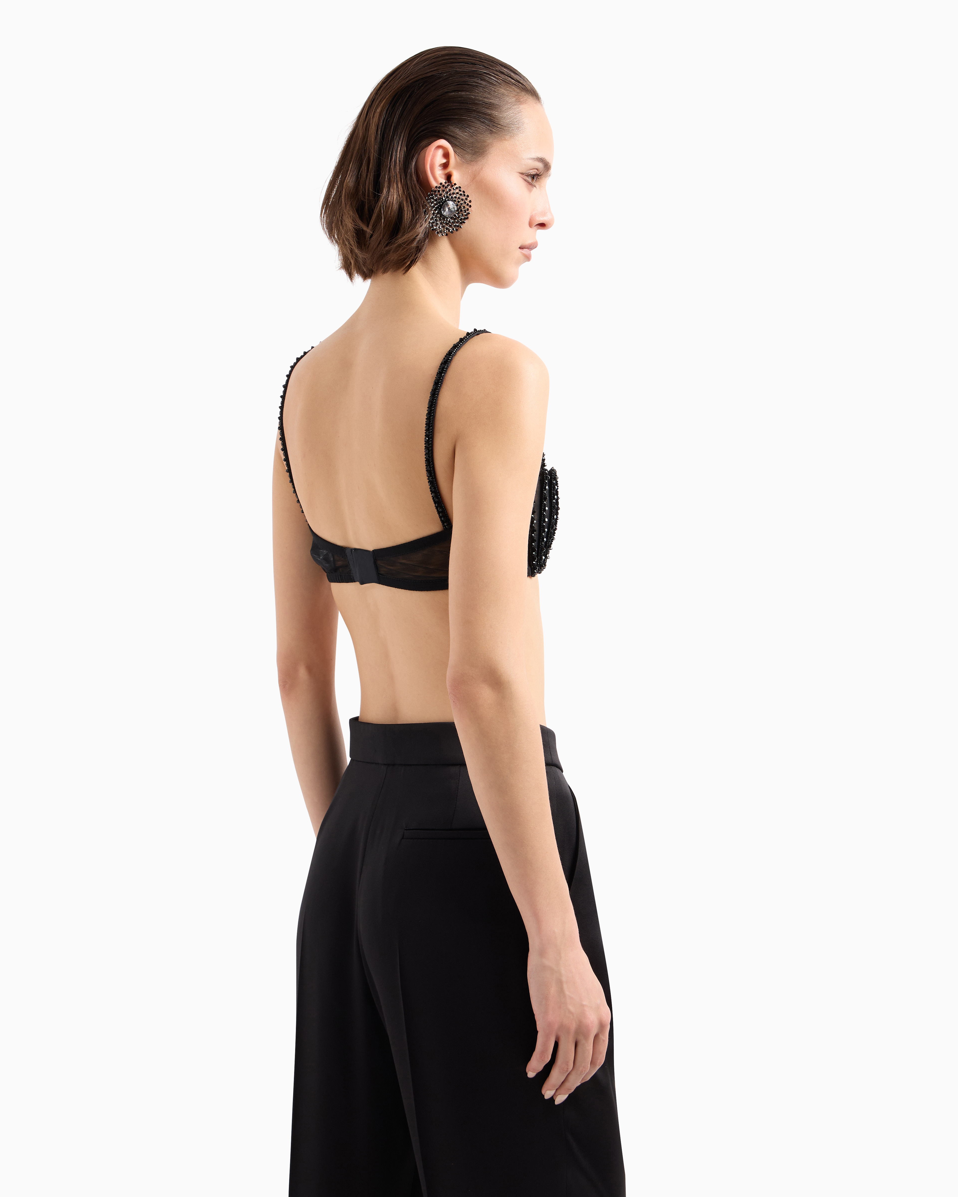 Giorgio Armani Embroidered Stretch Tulle Bandeau Top
