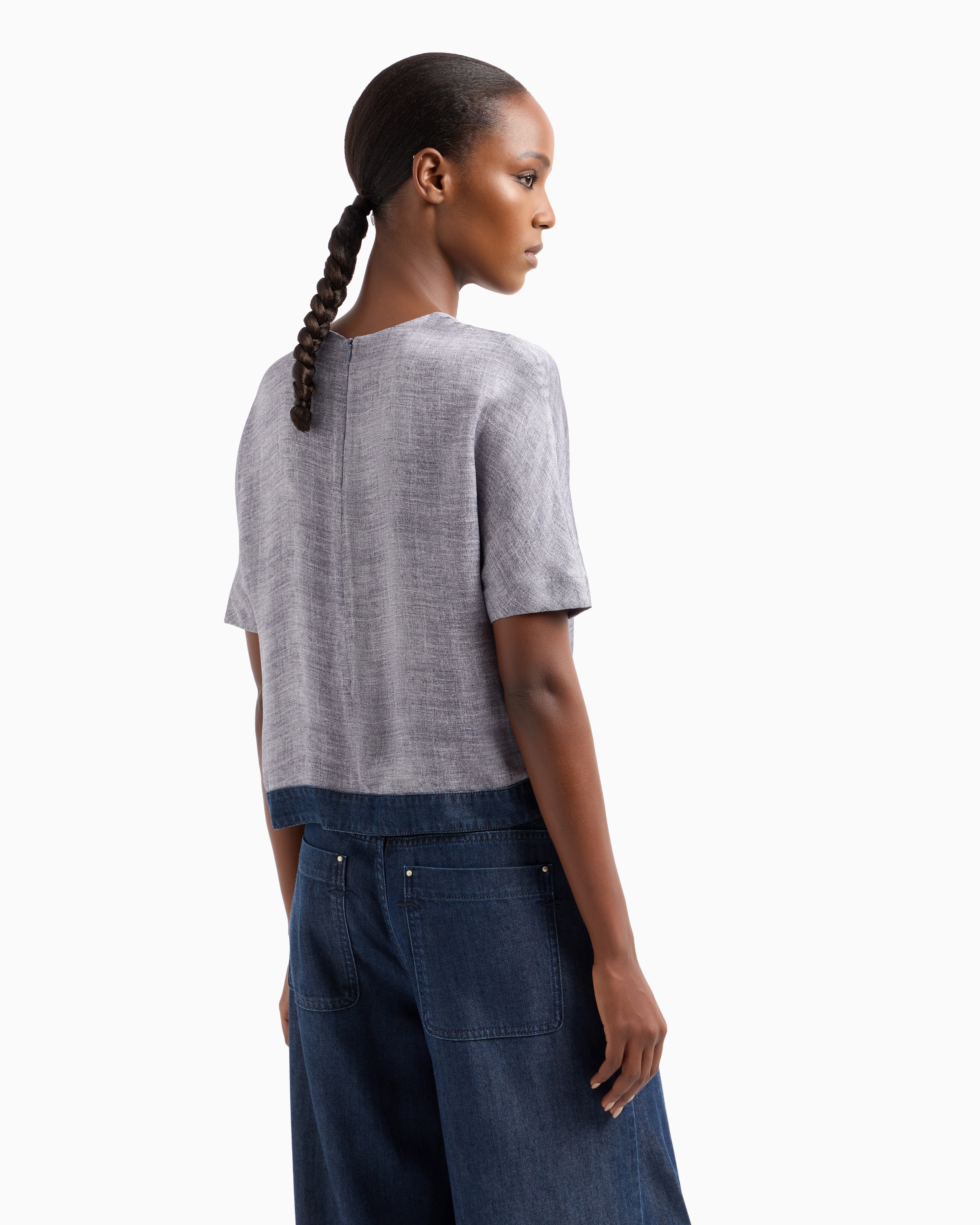 Giorgio Armani Crew-neck Blouse In A Mélange-print Silk Charmeuse