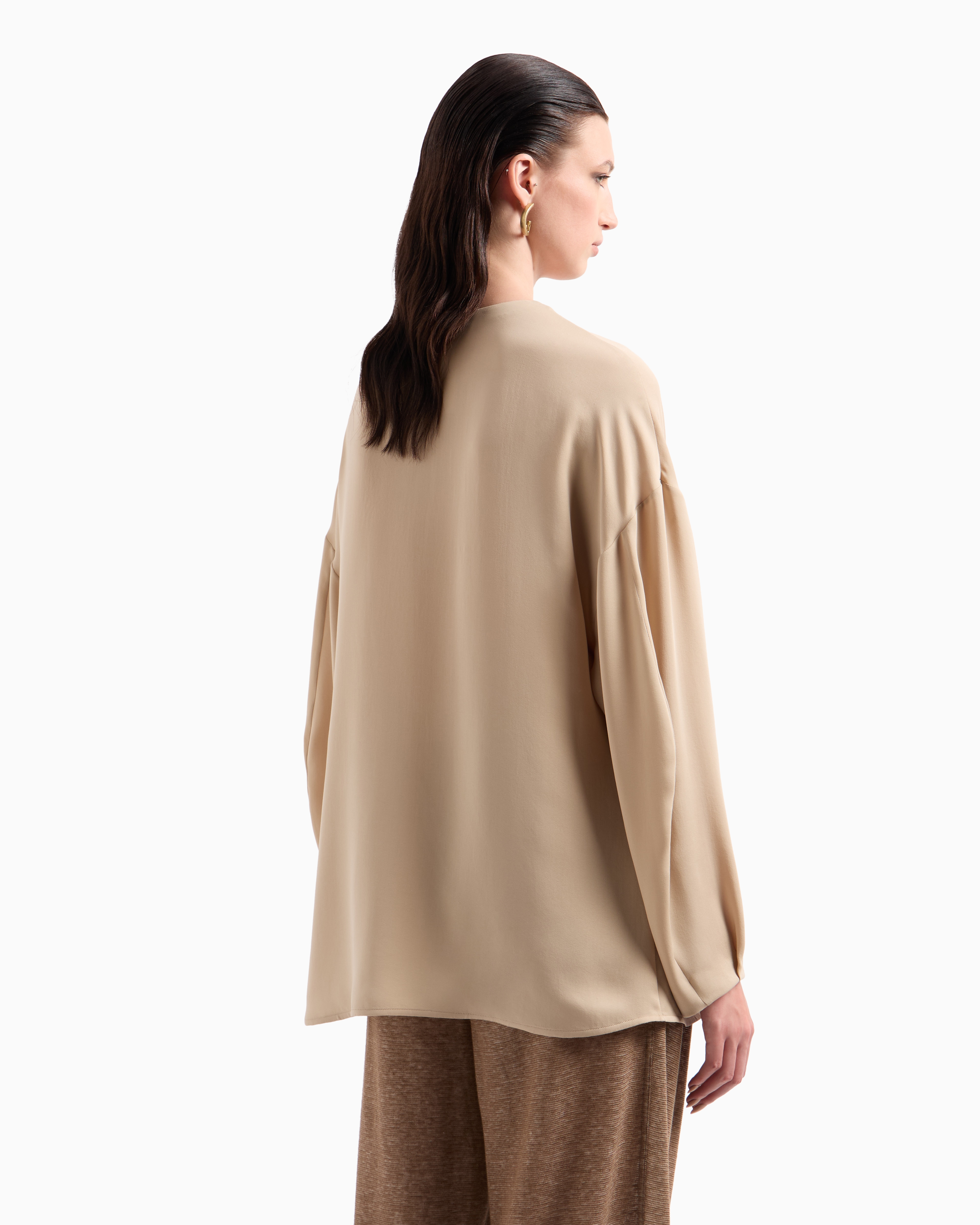 Giorgio Armani Washed Silk Double-georgette Shirt In Brown