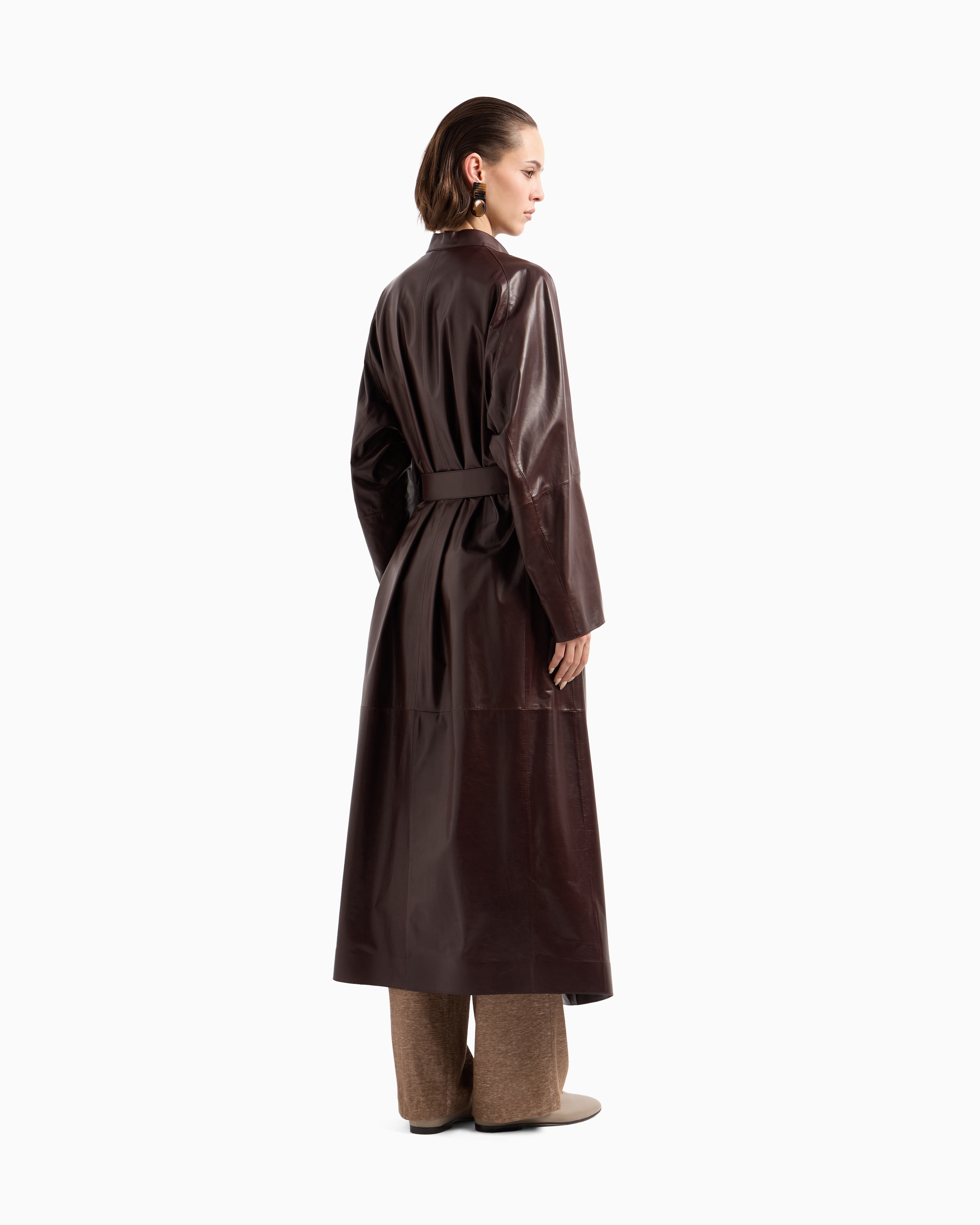 Giorgio Armani Leather Coats In Brown