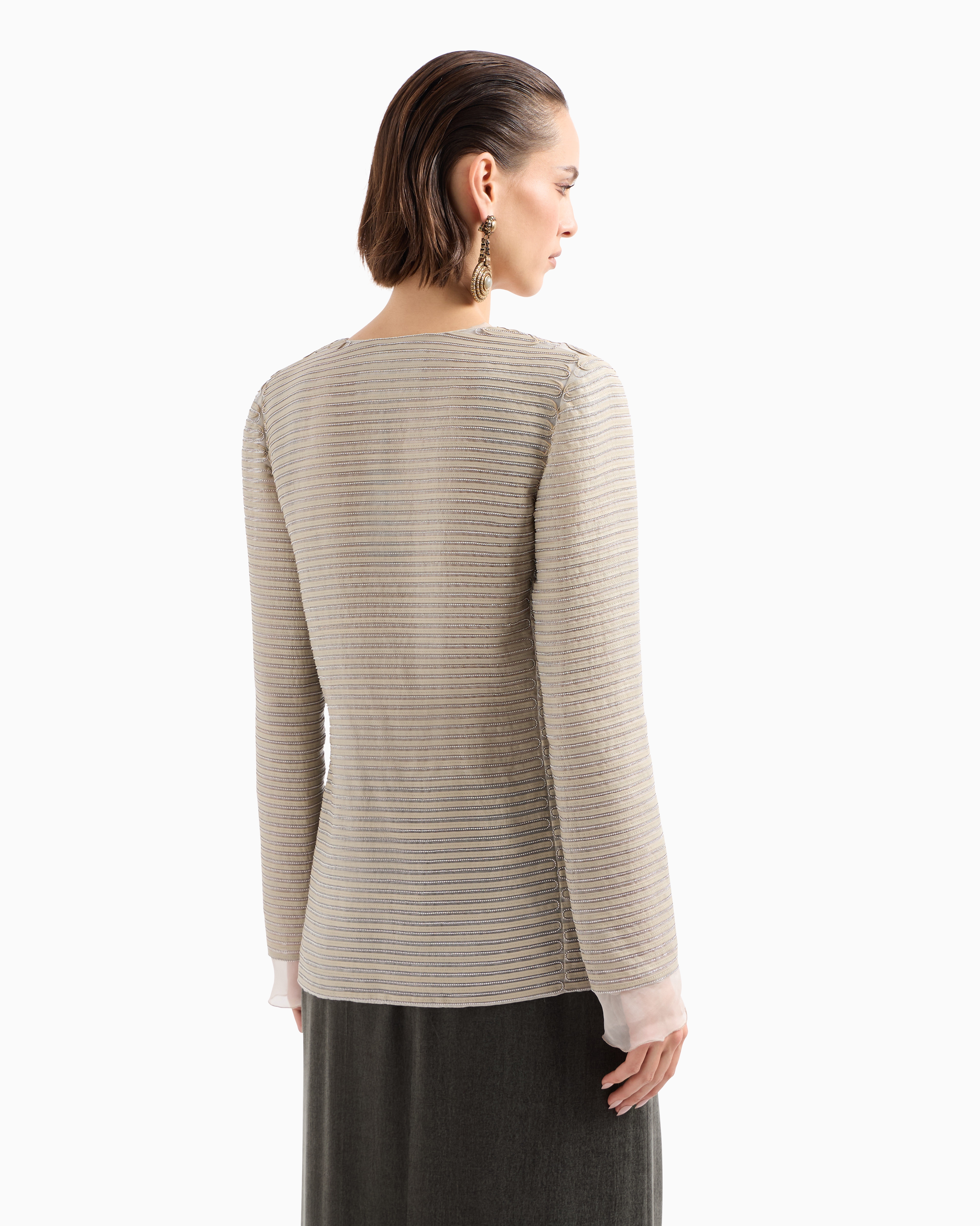 Giorgio Armani Single-breasted Jacket In Silk Chiffon With Embroidered Suede Webbing
