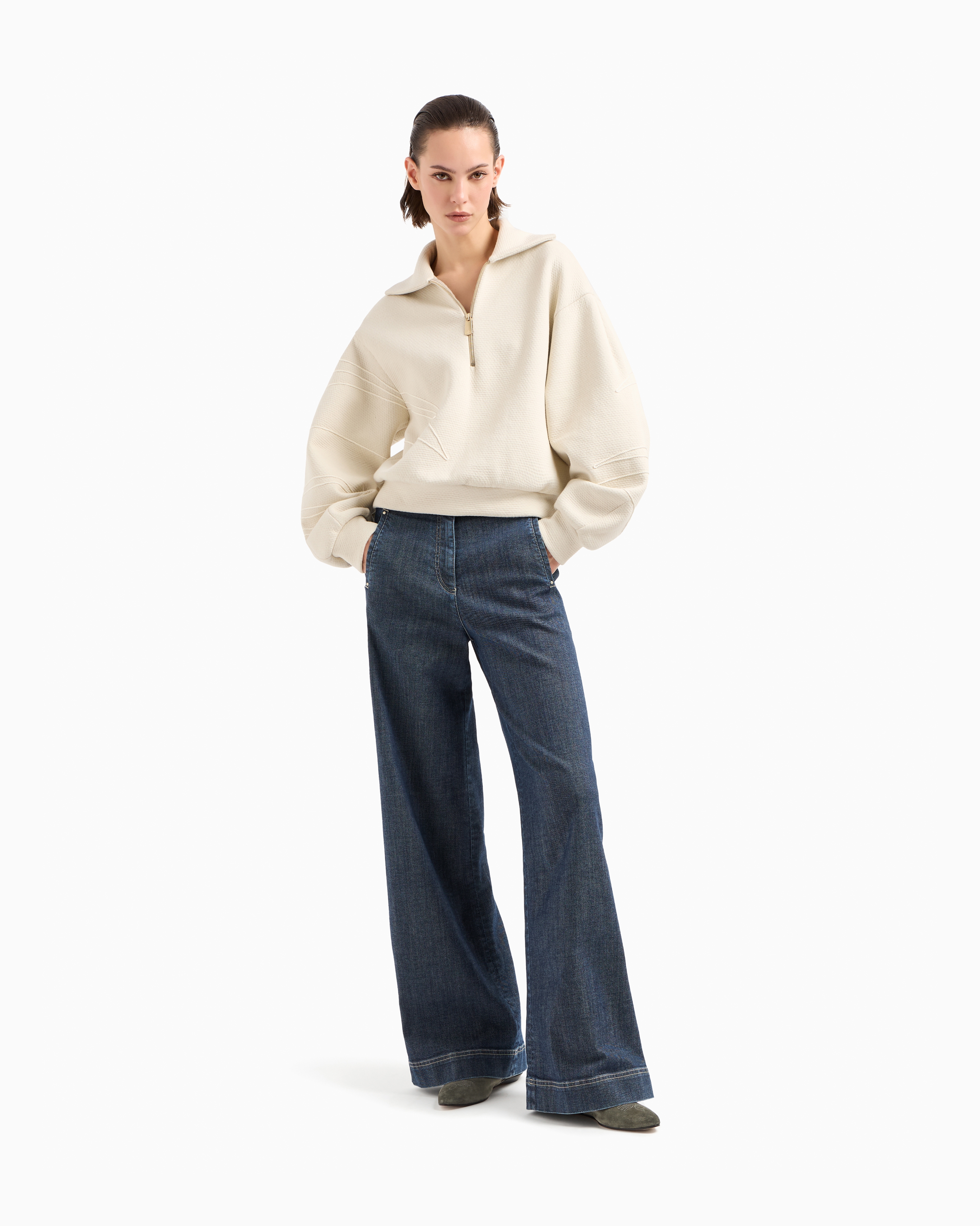 Giorgio Armani Cotton And Linen-blend Jersey Sweatshirt In White