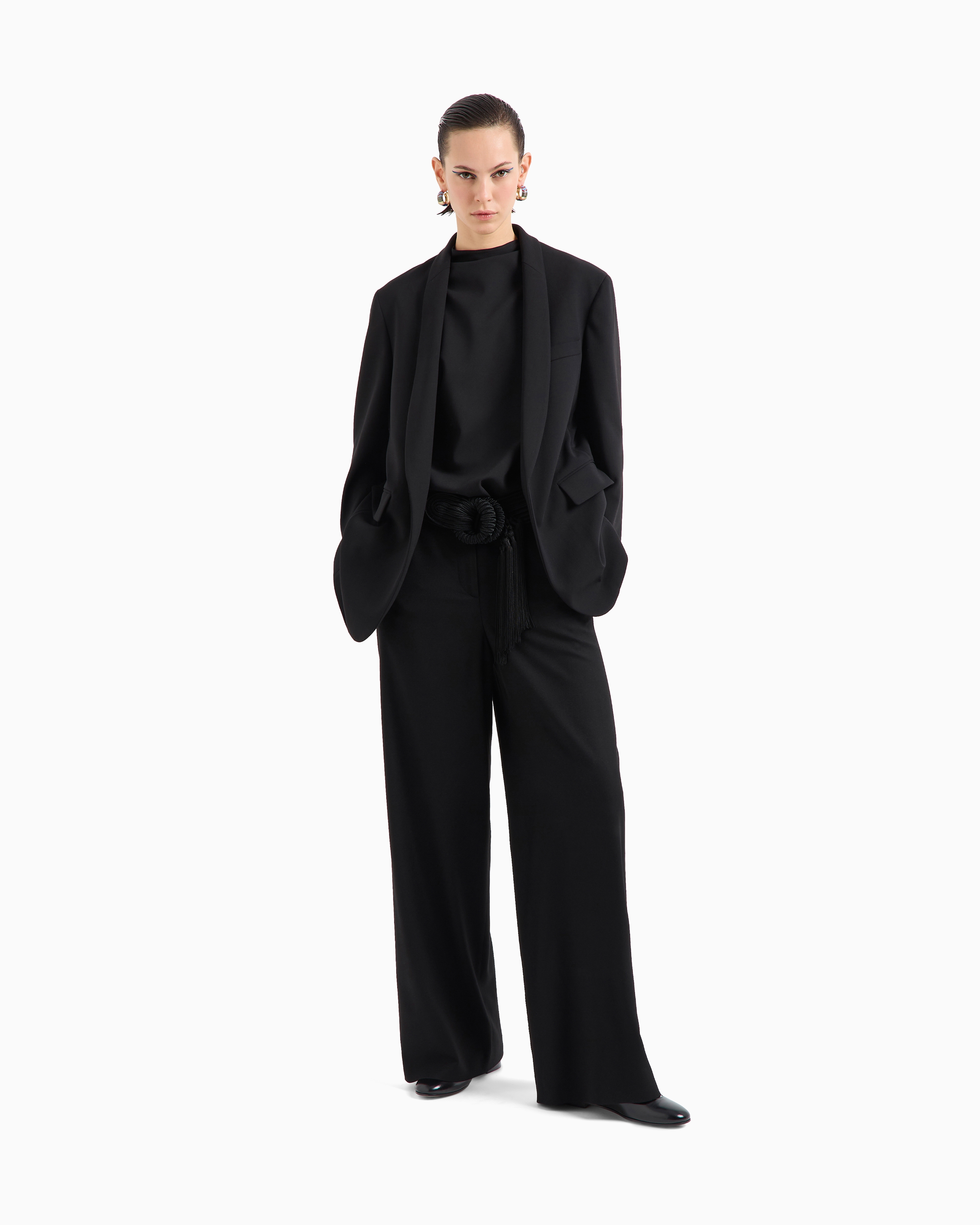Giorgio Armani Single-breasted Jacket In Stretch Wool Barathea In Black