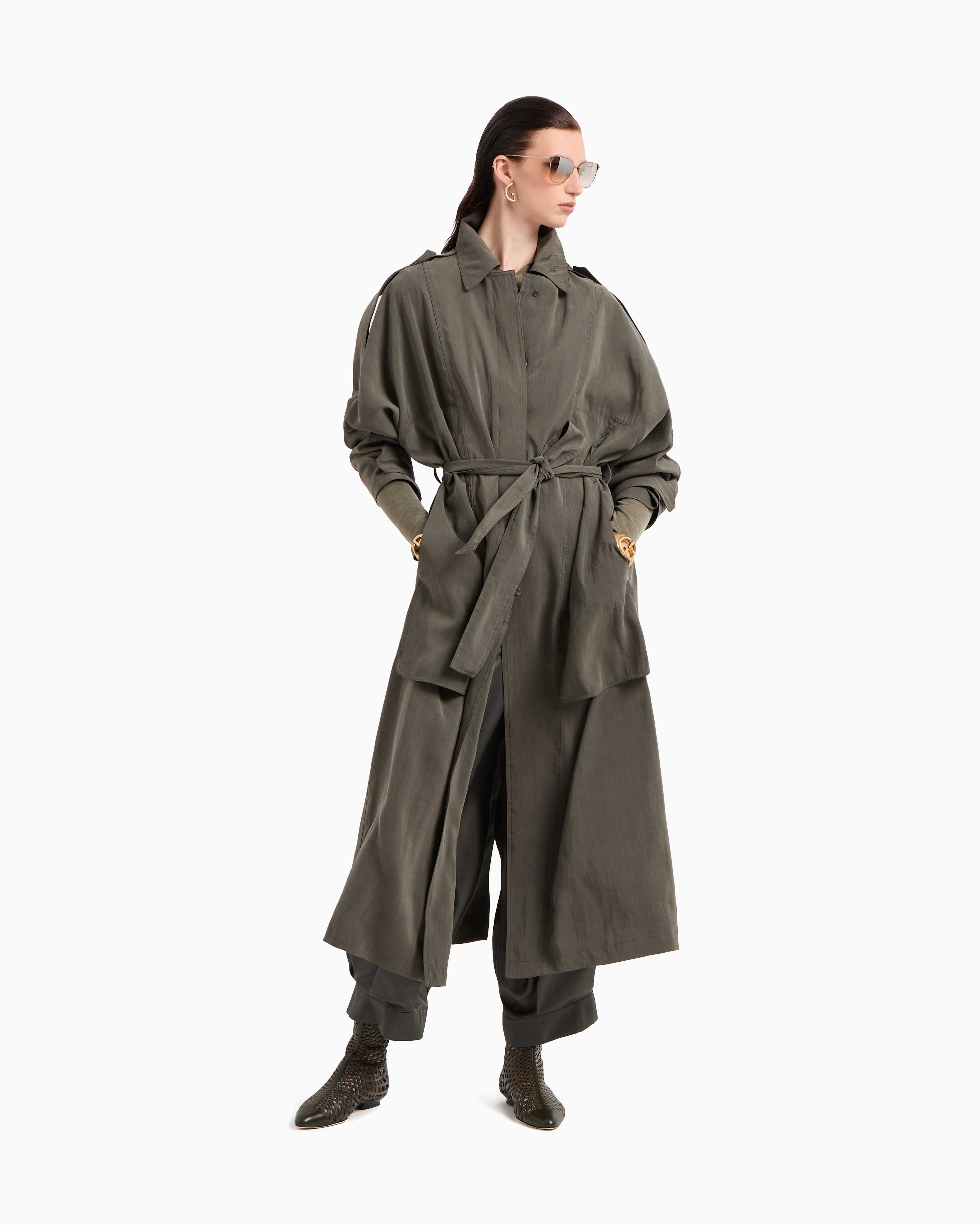 Giorgio Armani Wide-leg Trousers In Checked Brushed Linen In Green
