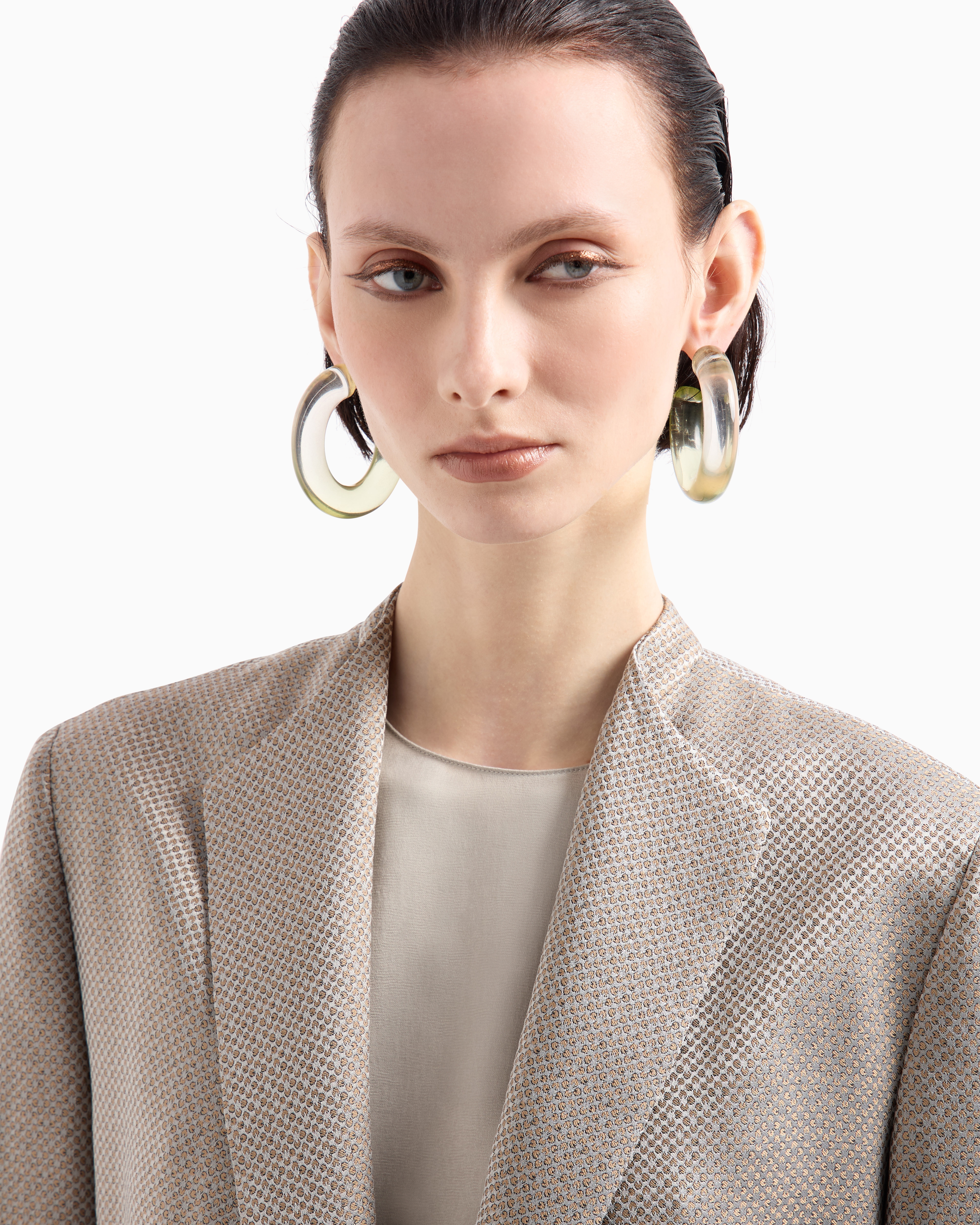 Giorgio Armani Long Single-breasted Jacket In Jacquard Viscose And Cupro In Grey
