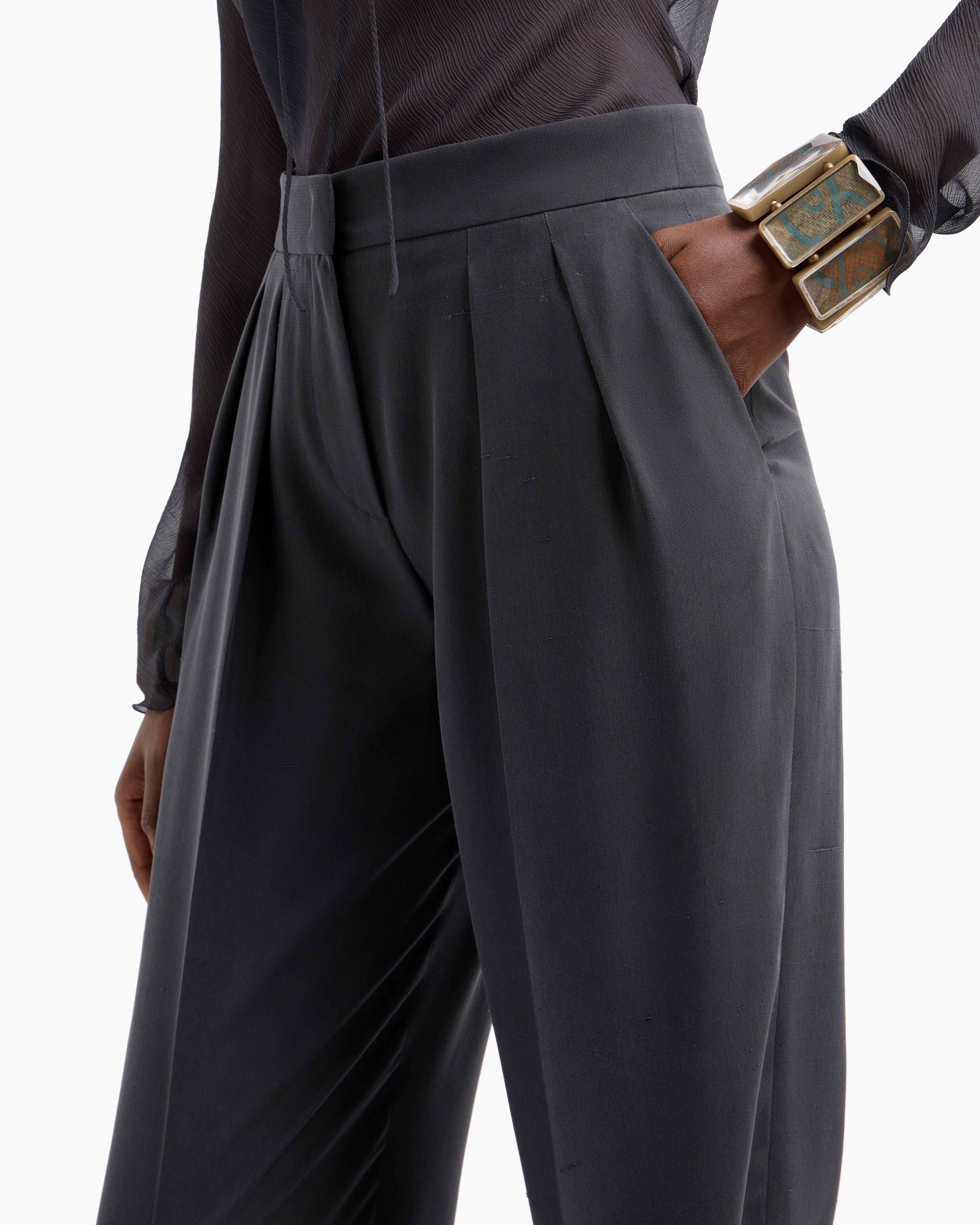 Giorgio Armani Double-pleat, Silk-shantung Trousers In Gray